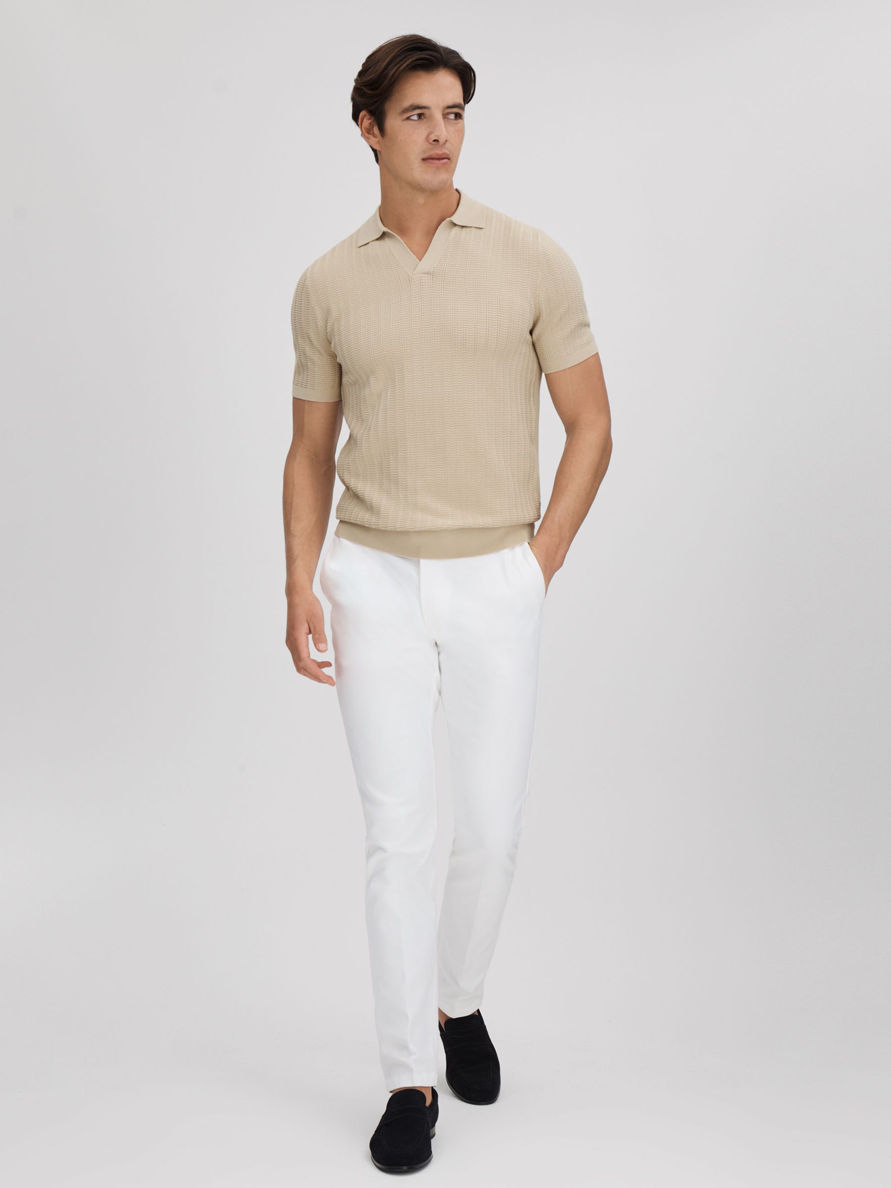 Textured Modal Blend Open Collar Shirt in Stone - Image 3 of 7