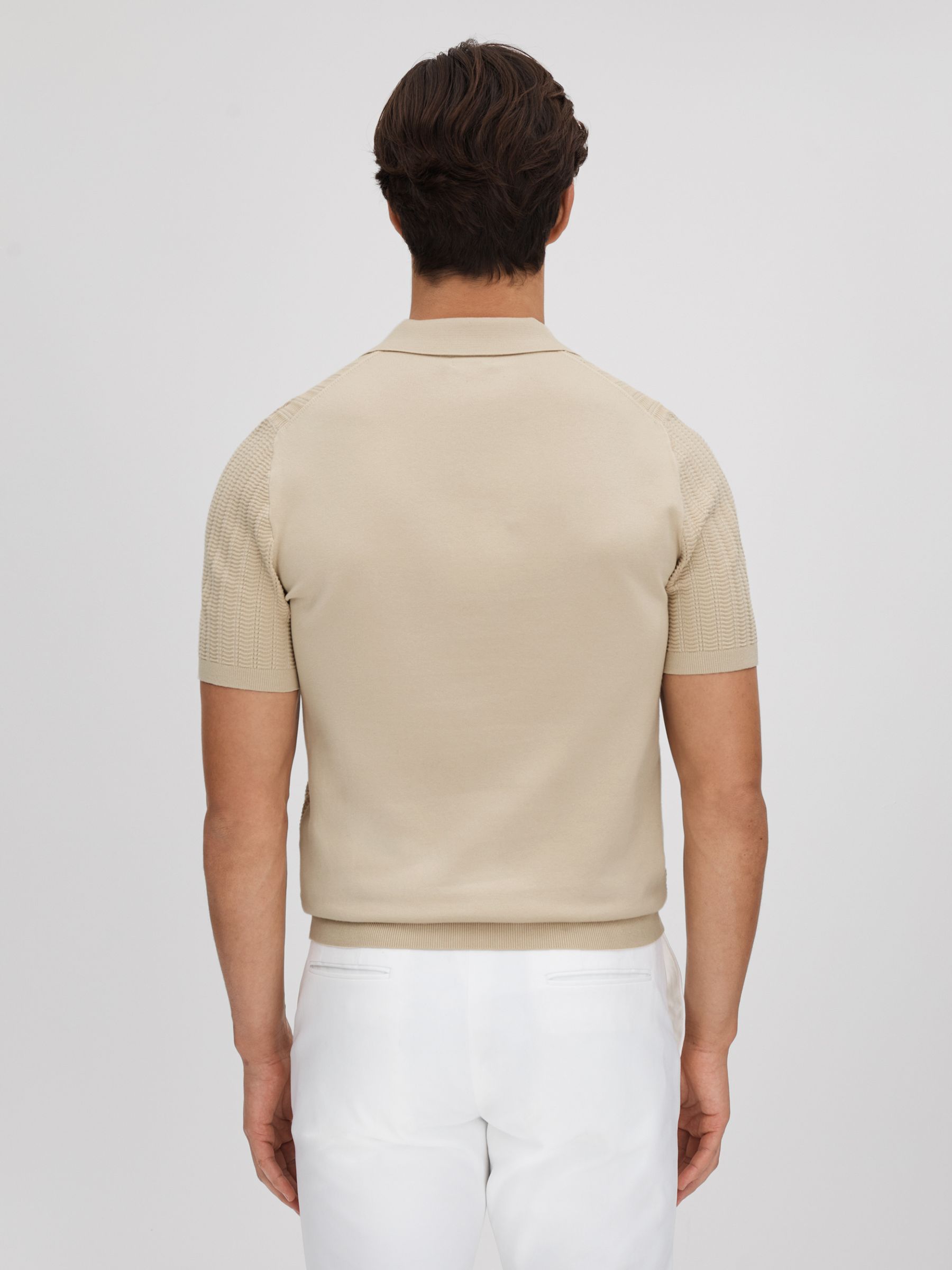Textured Modal Blend Open Collar Shirt in Stone - Image 6 of 7