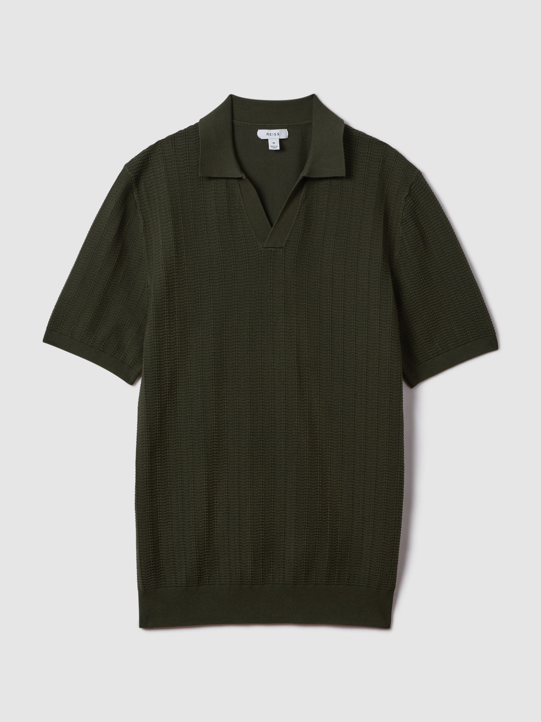 Textured Modal Blend Open Collar Shirt in Hunting Green - Image 2 of 7