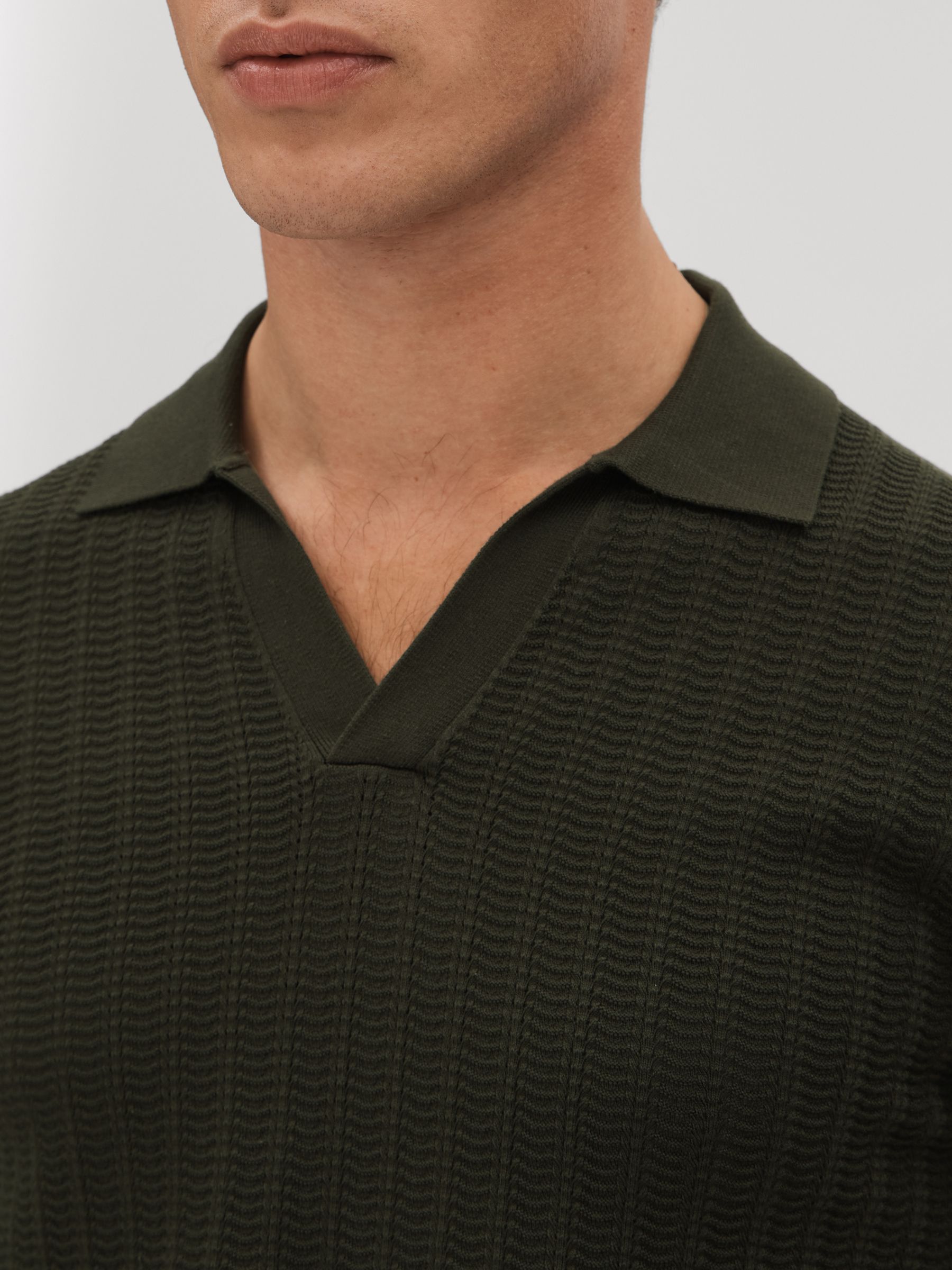 Textured Modal Blend Open Collar Shirt in Hunting Green - Image 4 of 7