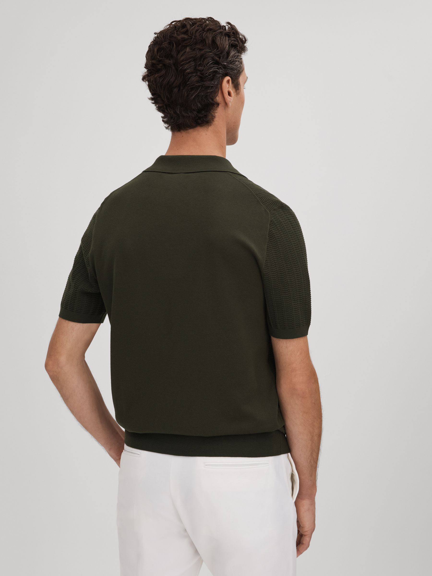 Textured Modal Blend Open Collar Shirt in Hunting Green - Image 5 of 7