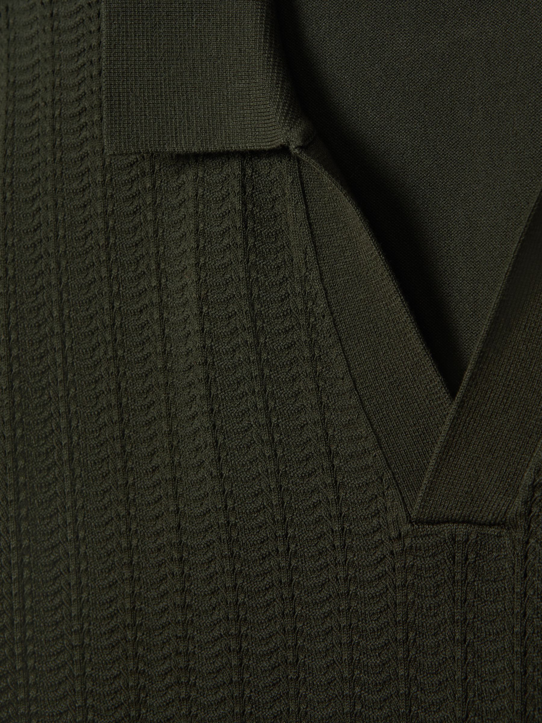 Textured Modal Blend Open Collar Shirt in Hunting Green - Image 7 of 7