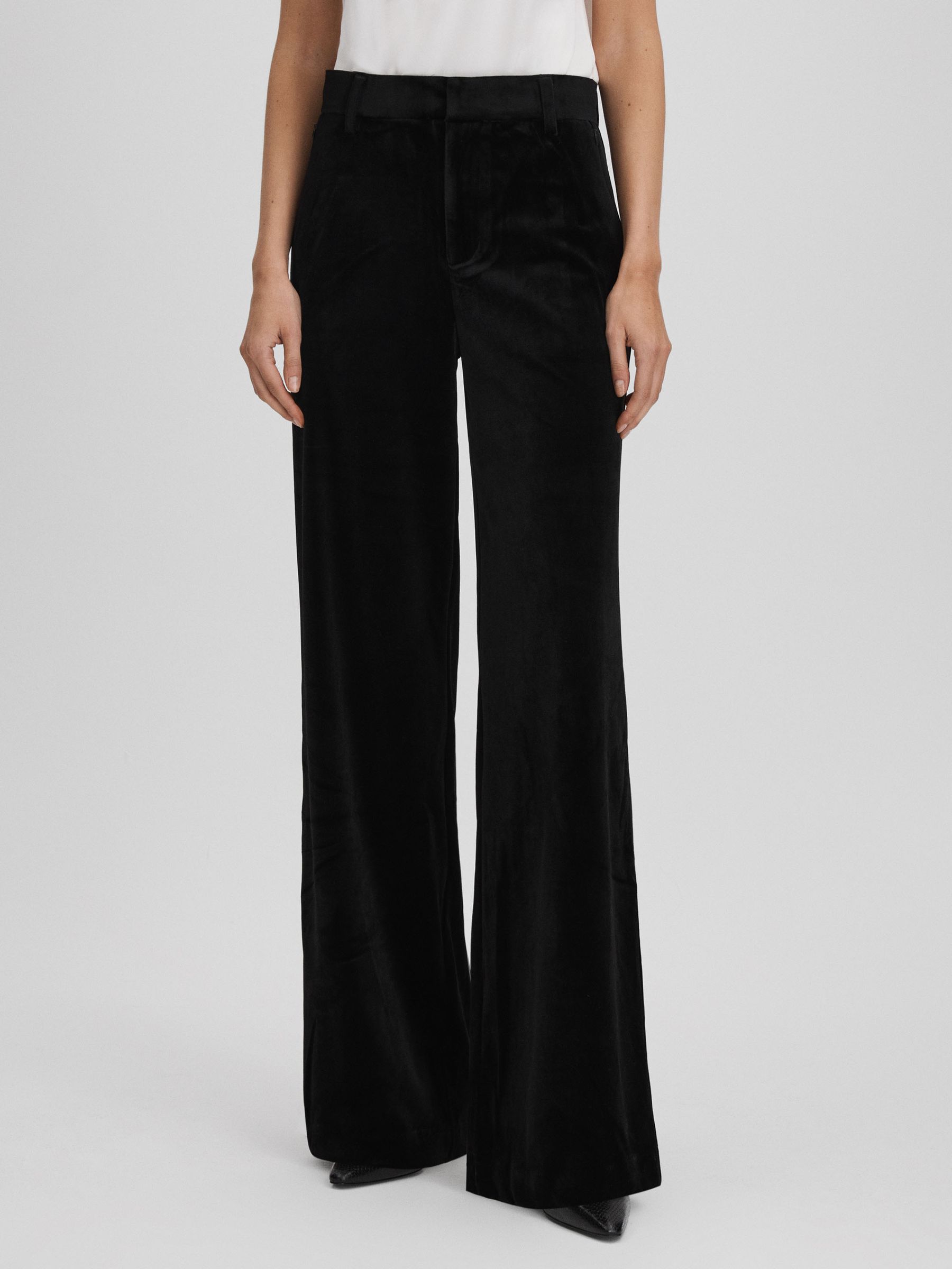 Good American Velvet Wide Leg Suit Trousers in Black - Image 1 of 7