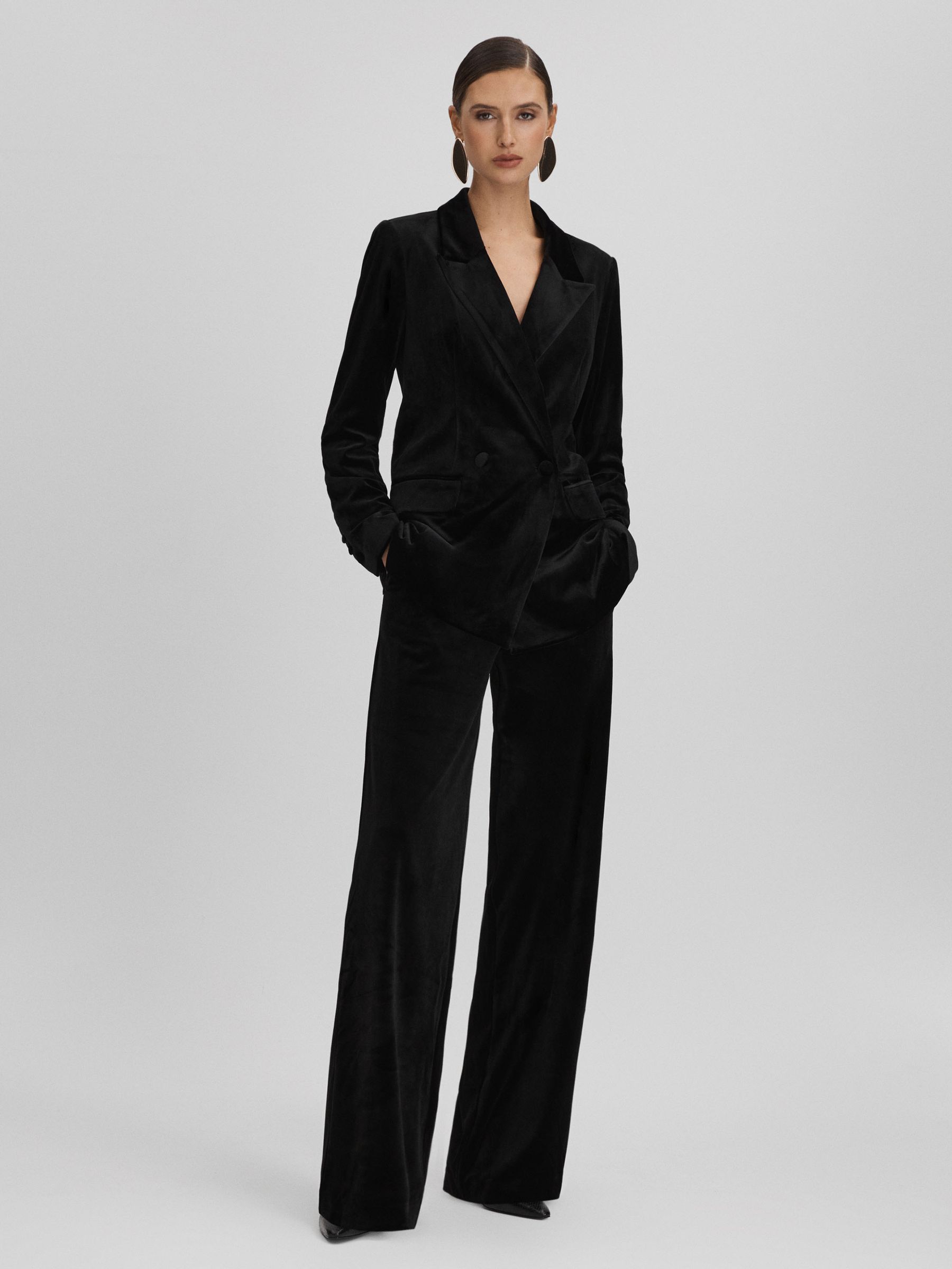 Good American Velvet Wide Leg Suit Trousers in Black - Image 3 of 7
