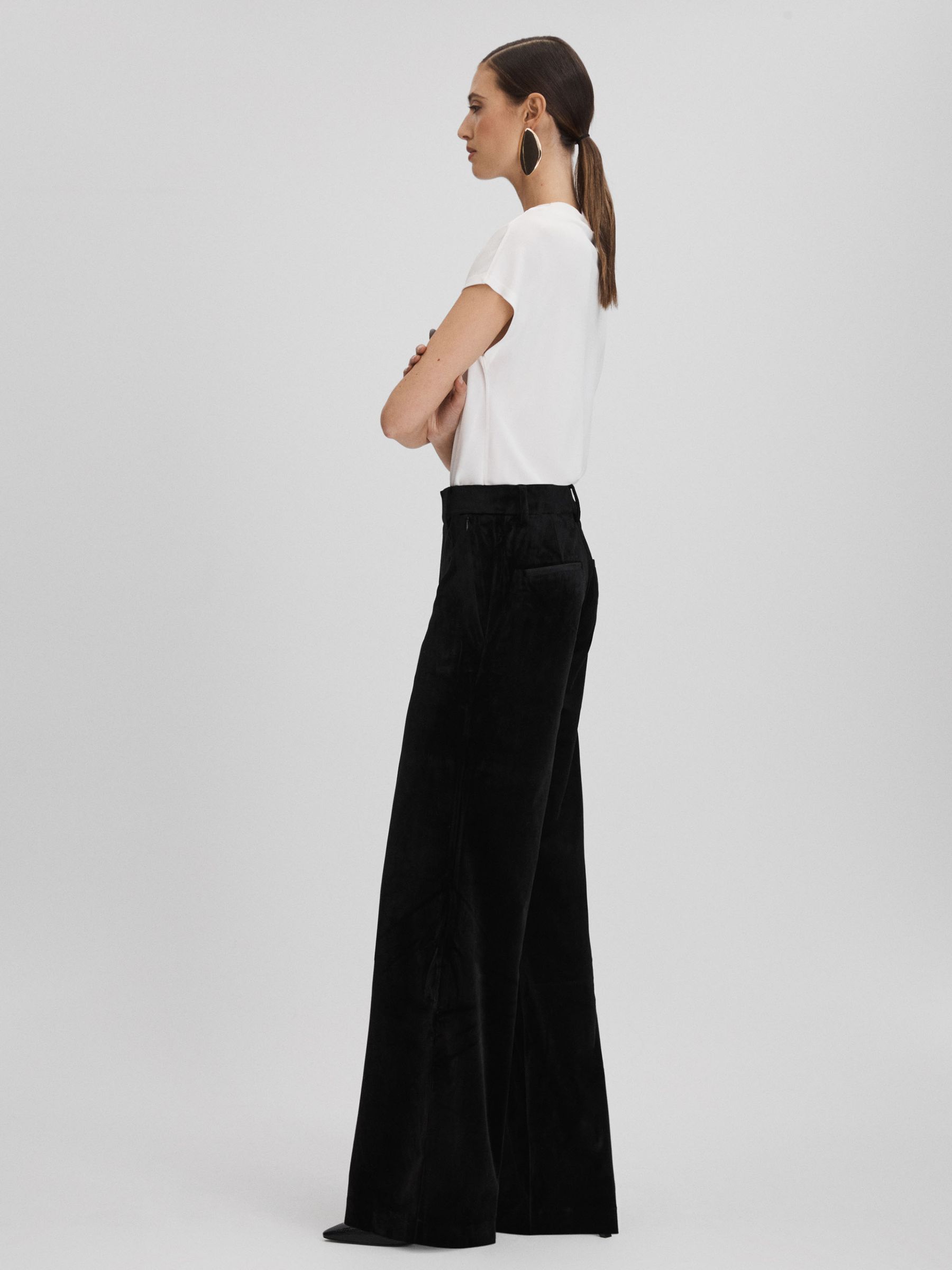Reiss Good American Velvet Wide Leg Suit Trousers in Black | REISS