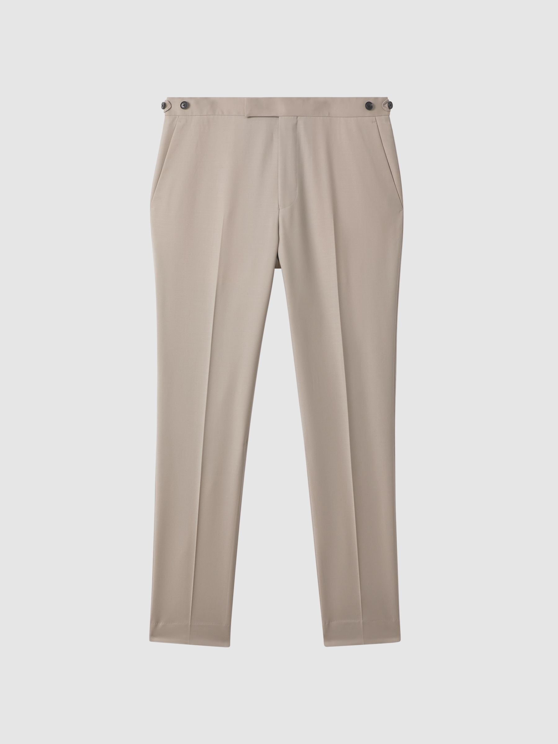 Slim Fit Wool Blend Adjuster Trousers in Stone - Image 2 of 6