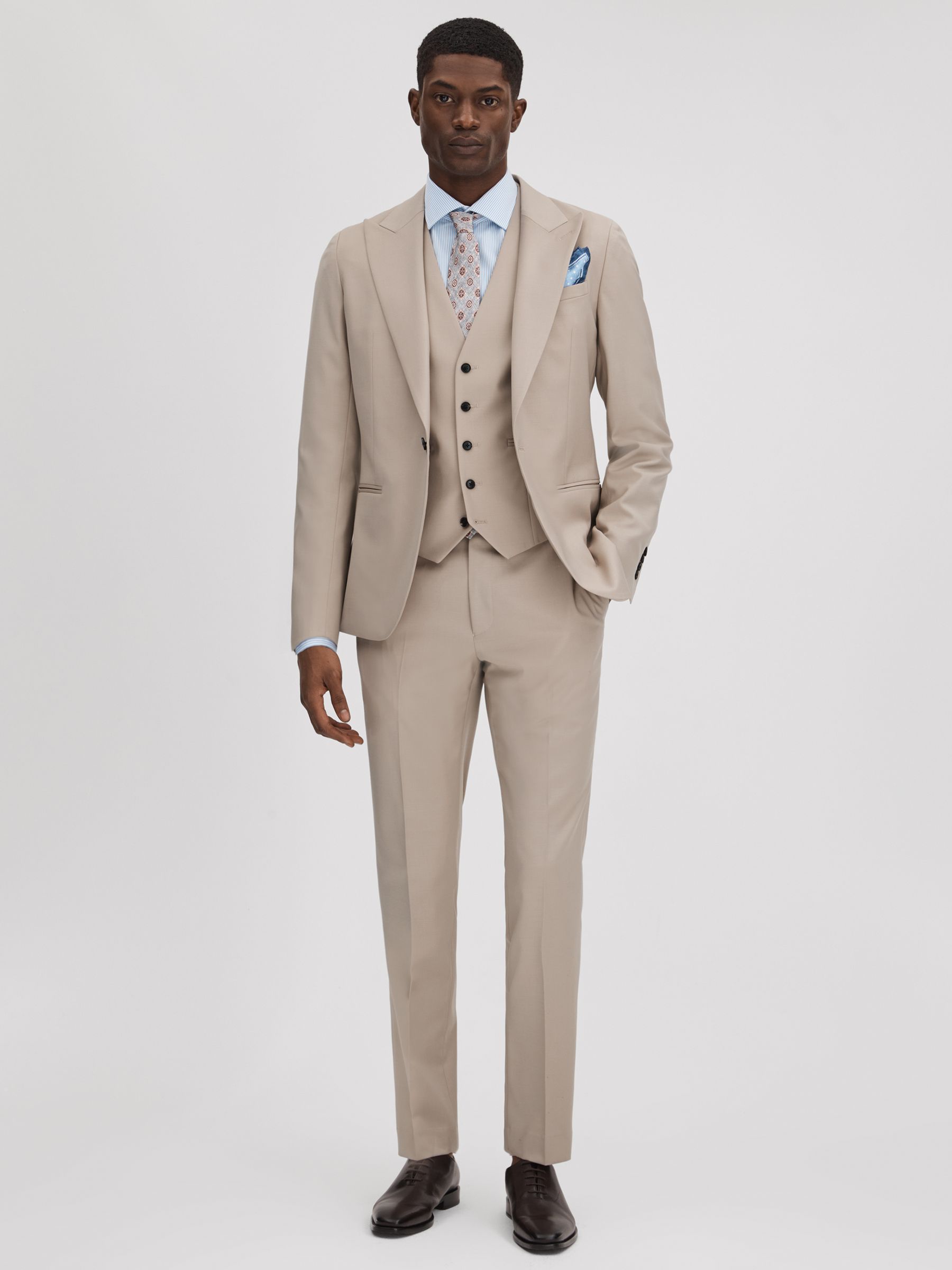 Slim Fit Wool Blend Adjuster Trousers in Stone - Image 3 of 6