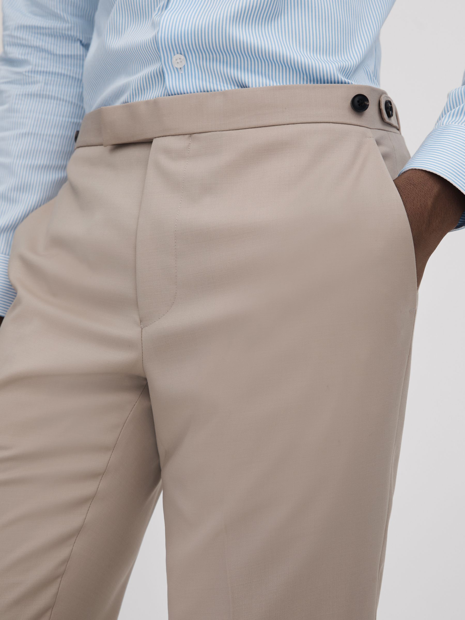 Slim Fit Wool Blend Adjuster Trousers in Stone - Image 4 of 6
