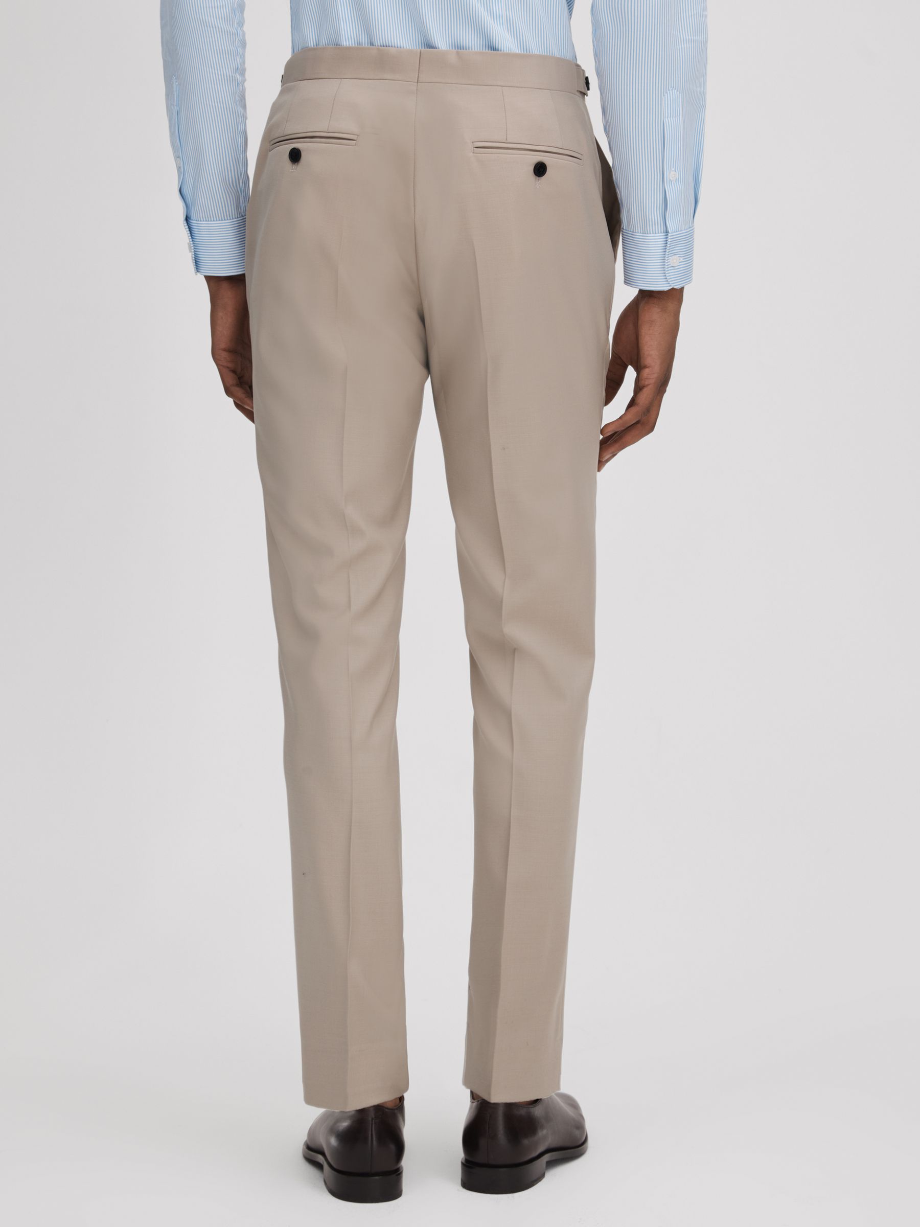 Slim Fit Wool Blend Adjuster Trousers in Stone - Image 5 of 6