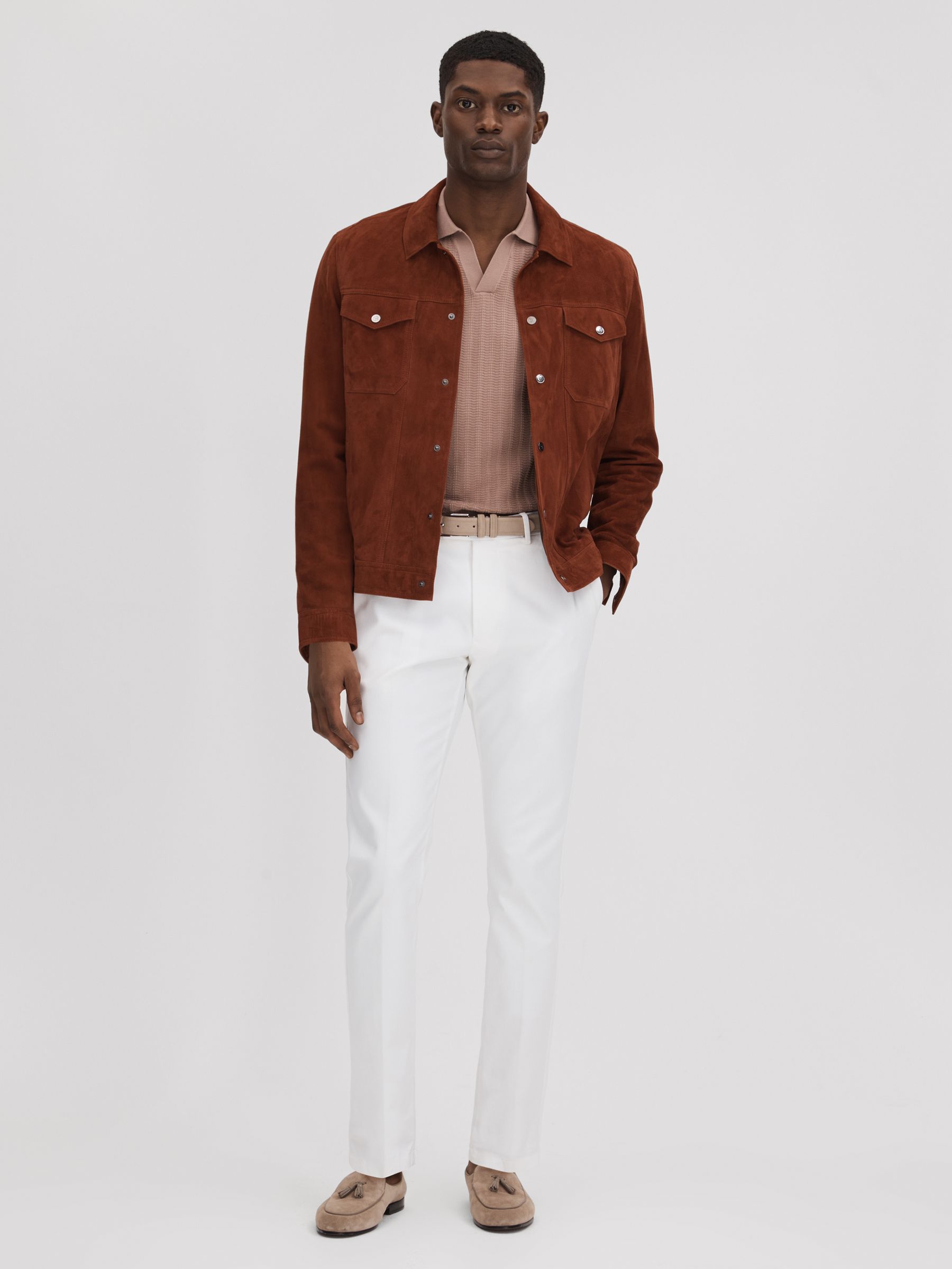 Textured Modal Blend Open Collar Shirt in Dusty Pink - Image 3 of 6