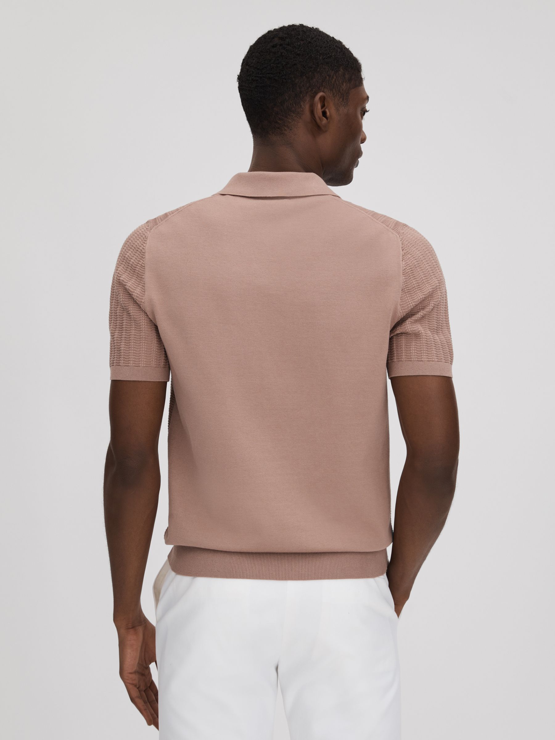 Textured Modal Blend Open Collar Shirt in Dusty Pink - Image 5 of 6