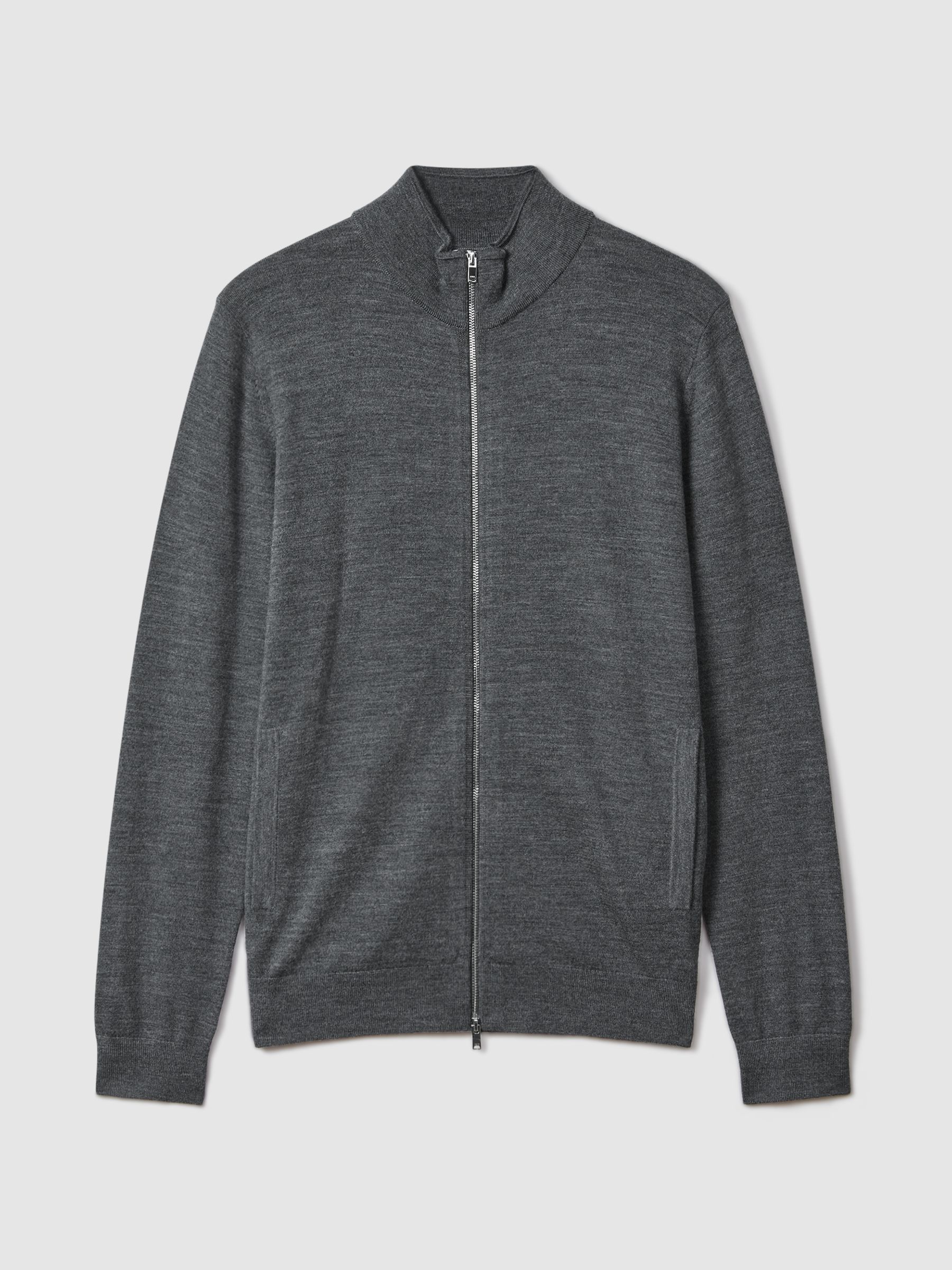 Merino Wool Zip-Through Cardigan in Derby Grey Marl - Image 2 of 5
