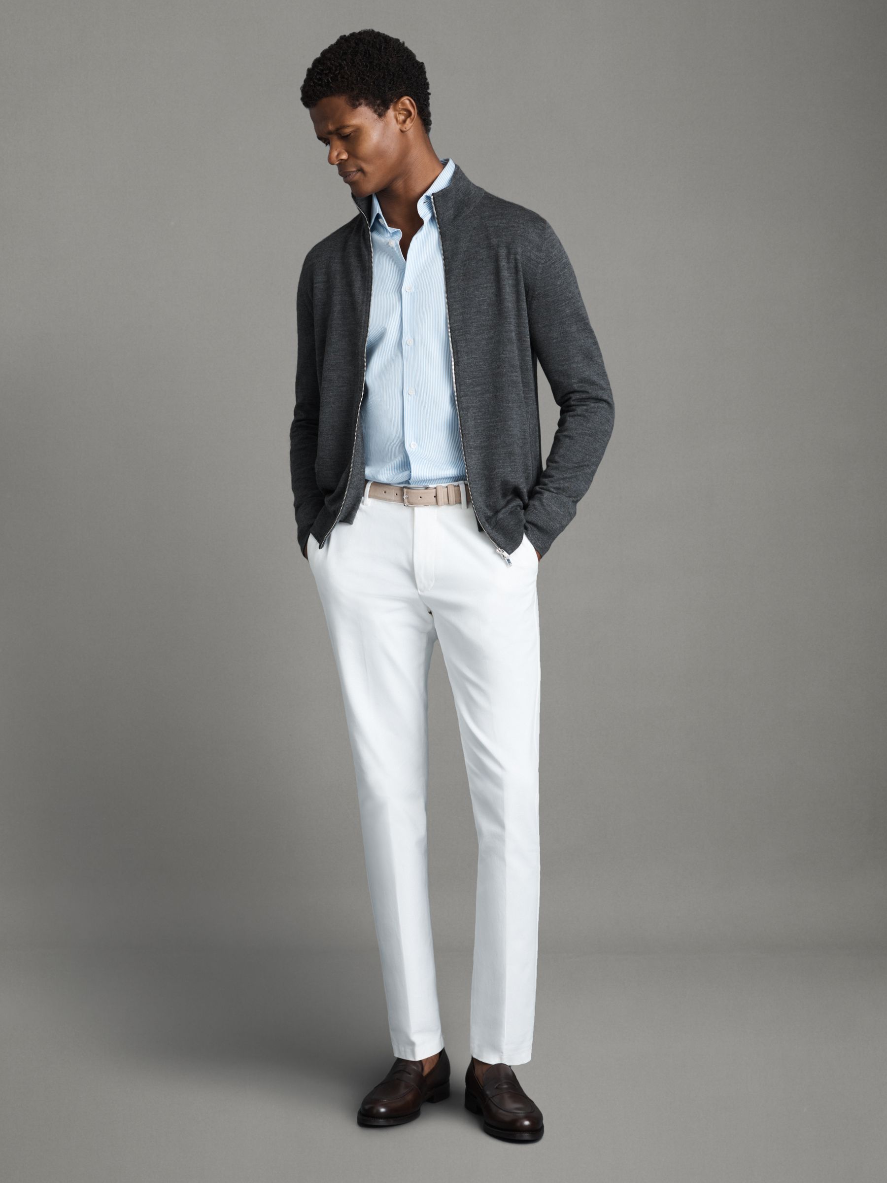 Merino Wool Zip-Through Cardigan in Derby Grey Marl - Image 3 of 5
