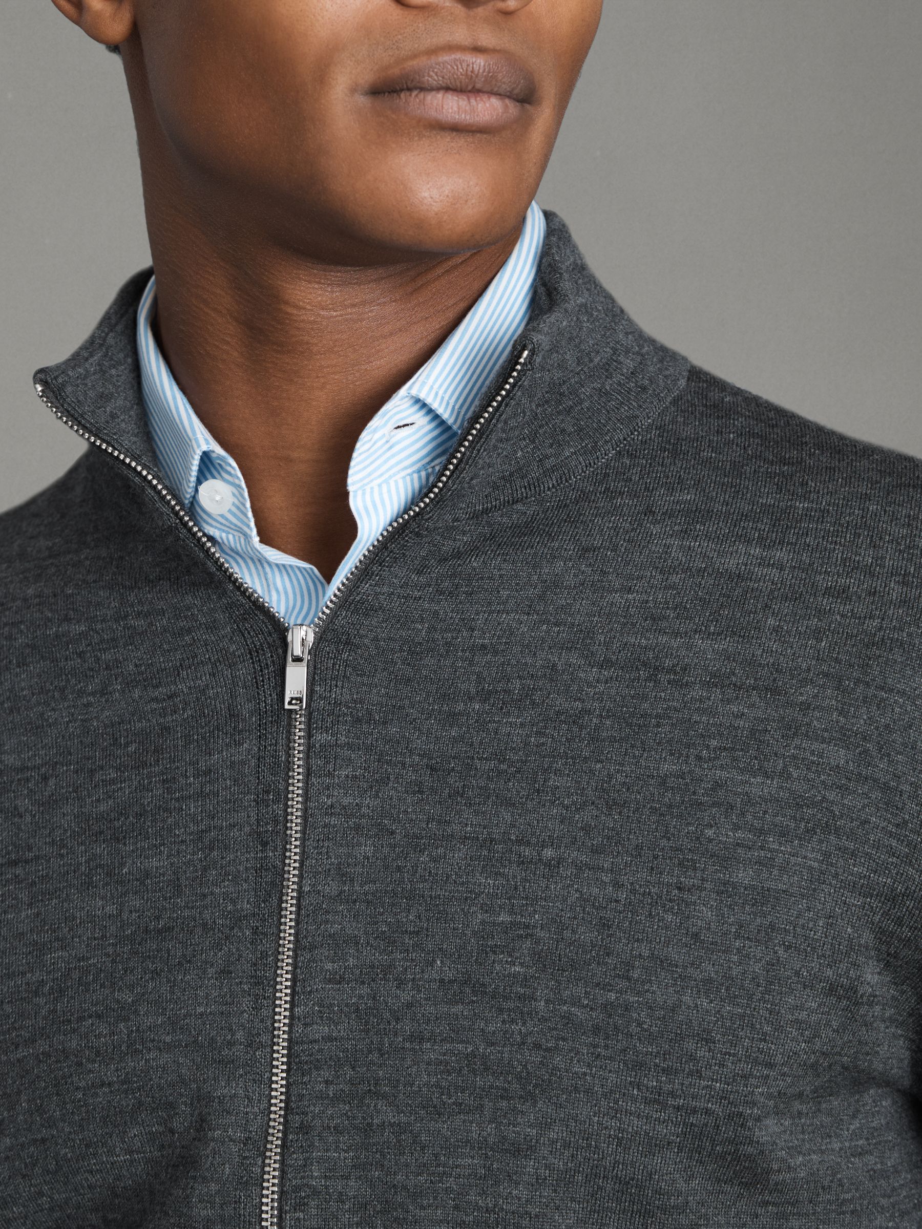 Merino Wool Zip-Through Cardigan in Derby Grey Marl - Image 4 of 5