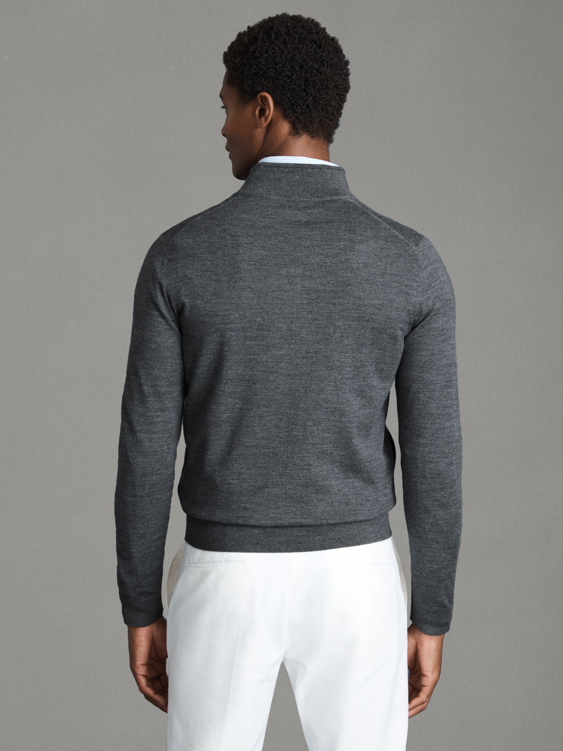 Merino Wool Zip-Through Cardigan in Derby Grey Marl - Image 5 of 5