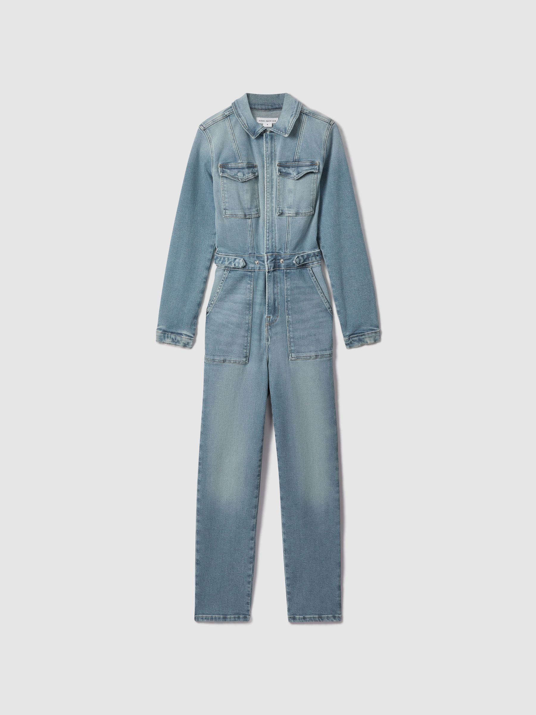 Good American Denim Long Sleeve Jumpsuit in Blue - Image 2 of 6