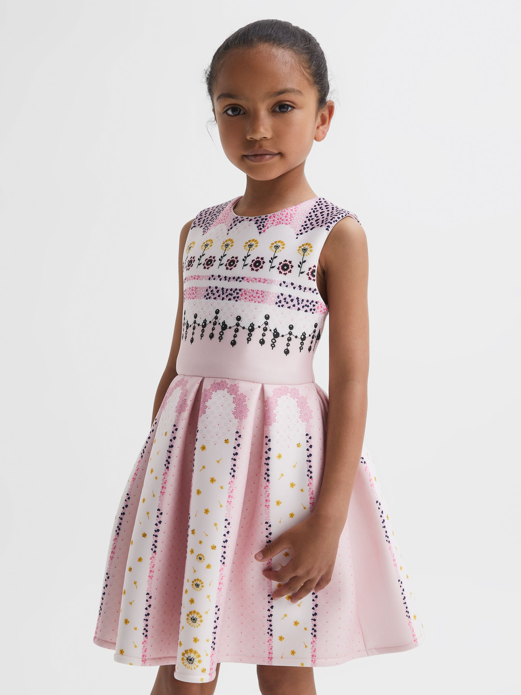 Scuba Floral Print Dress in Pink - Image 3 of 6