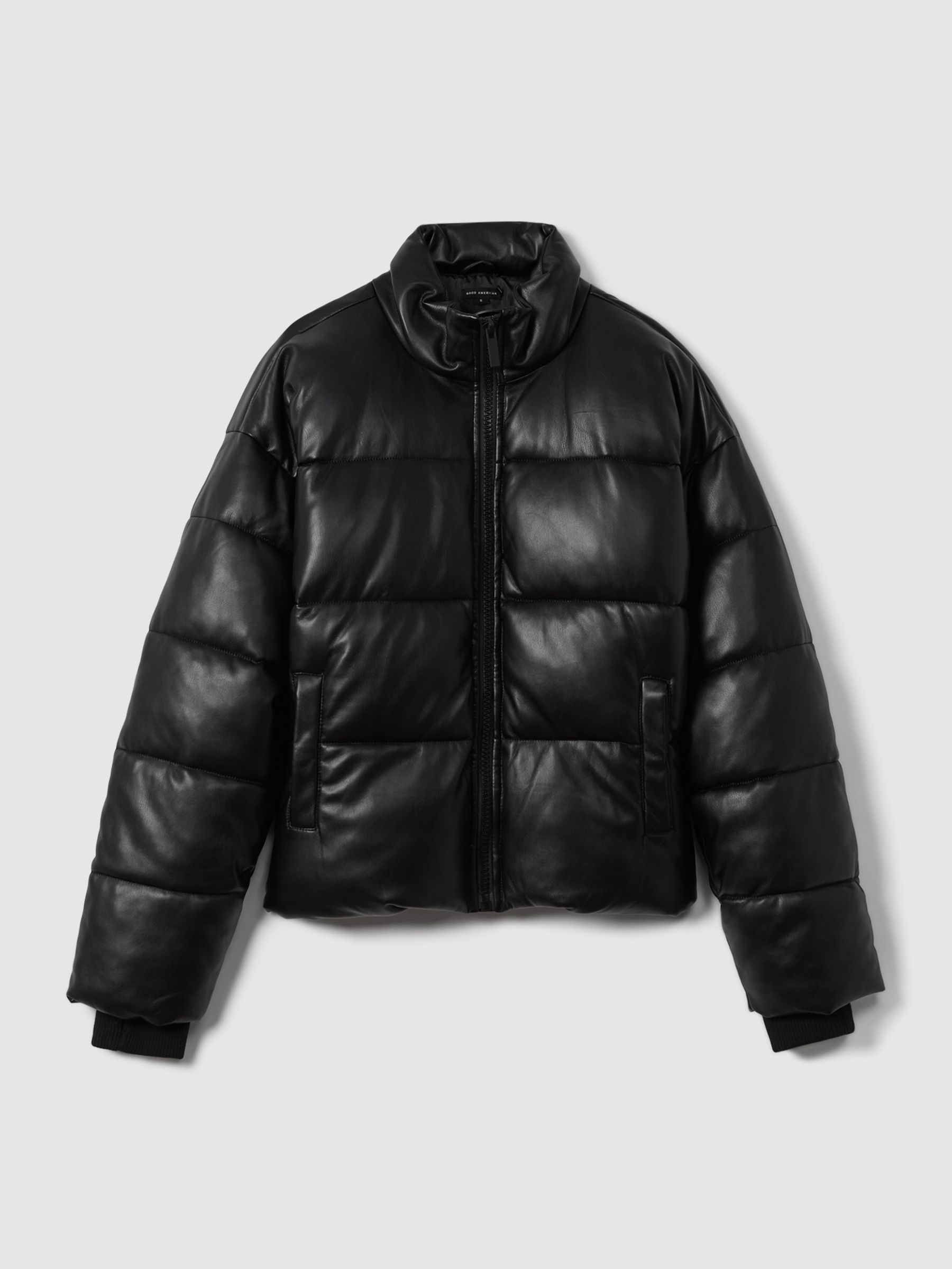 Good American Faux Leather Puffer Jacket in Black - Image 2 of 7 Good American Faux Leather Puffer Jacket in Black - Image 2 of 7