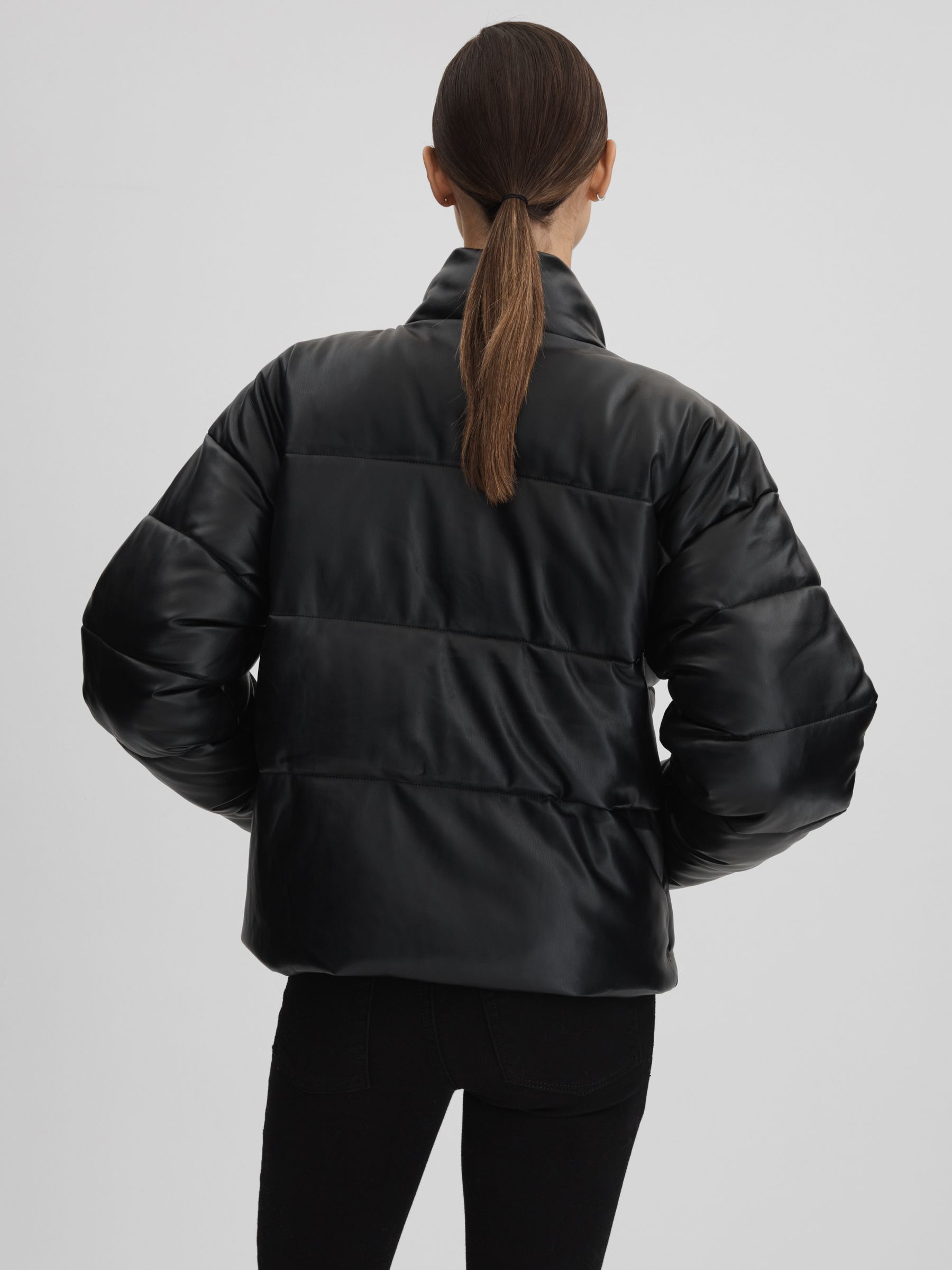 Good American Faux Leather Puffer Jacket in Black - Image 5 of 7
