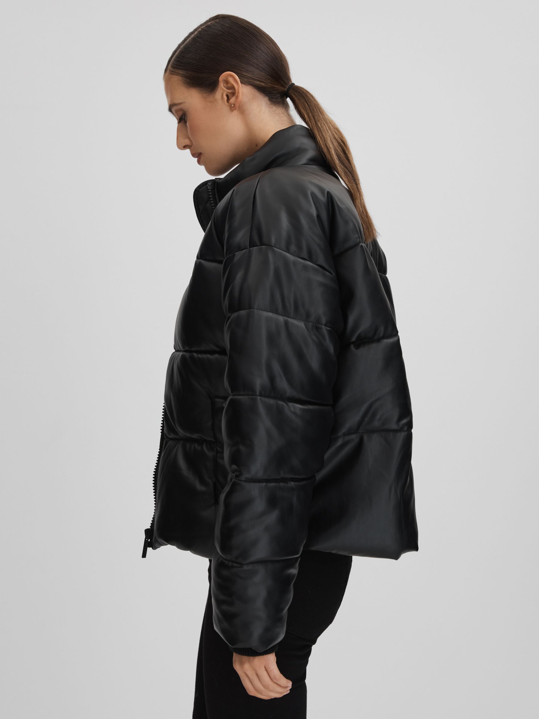 Good American Faux Leather Puffer Jacket in Black - Image 6 of 7