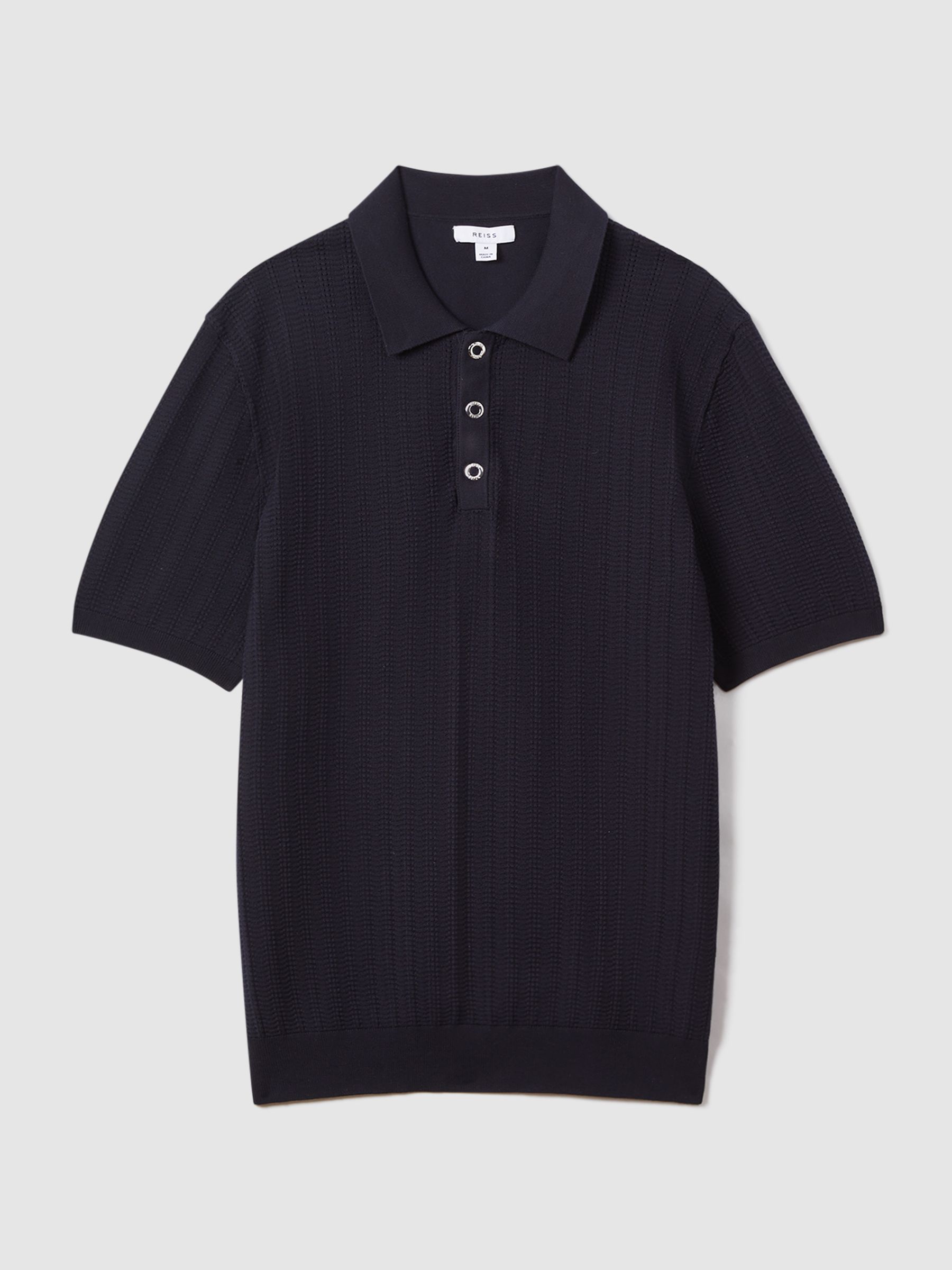 Textured Modal Blend Polo Shirt in Navy - Image 2 of 5
