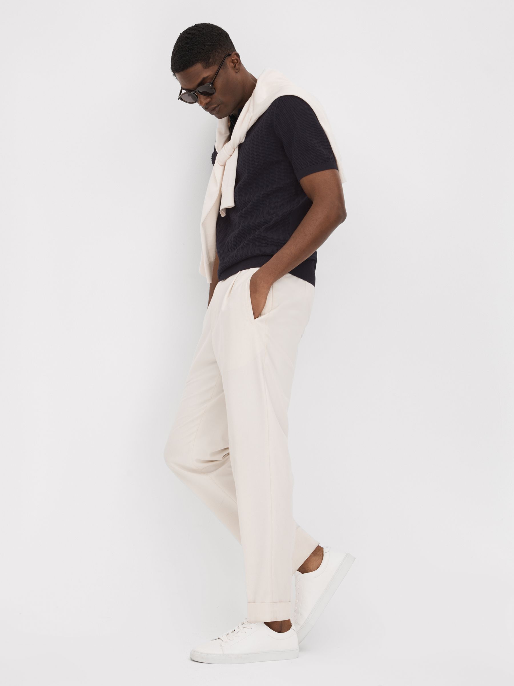 Textured Modal Blend Polo Shirt in Navy - Image 3 of 5