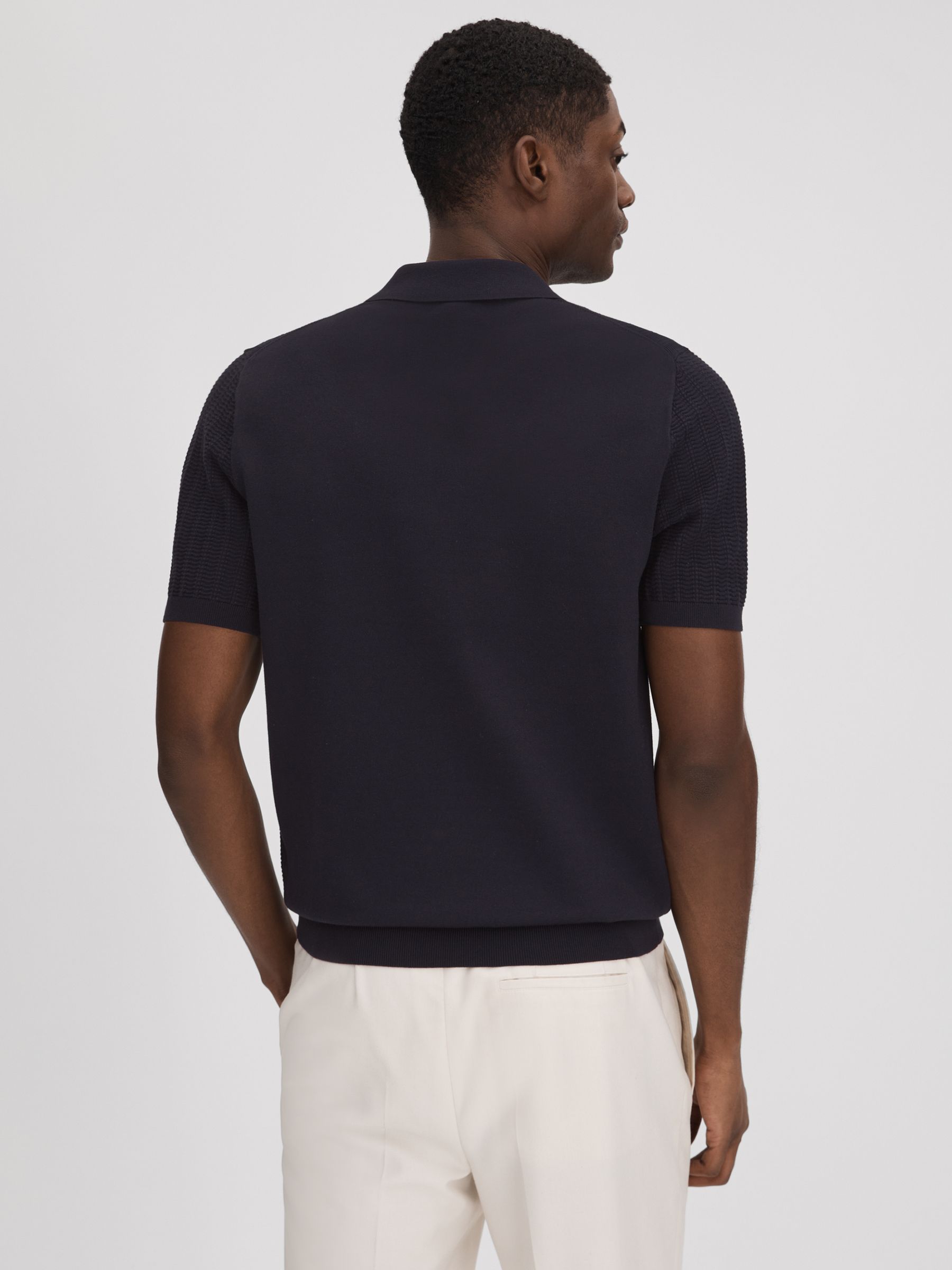 Textured Modal Blend Polo Shirt in Navy - Image 5 of 5