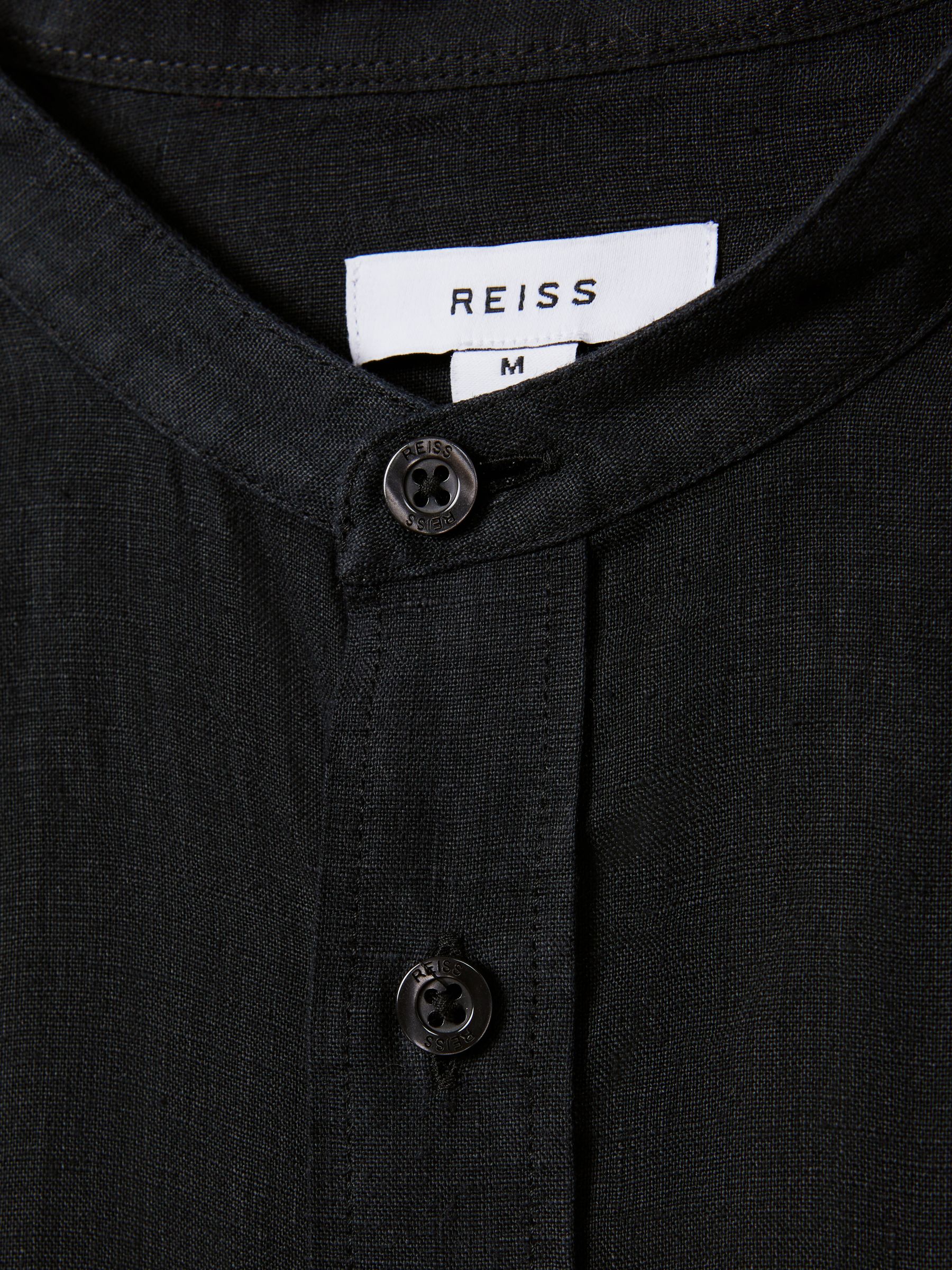 Linen Grandad Collar Shirt in Black - Image 6 of 6