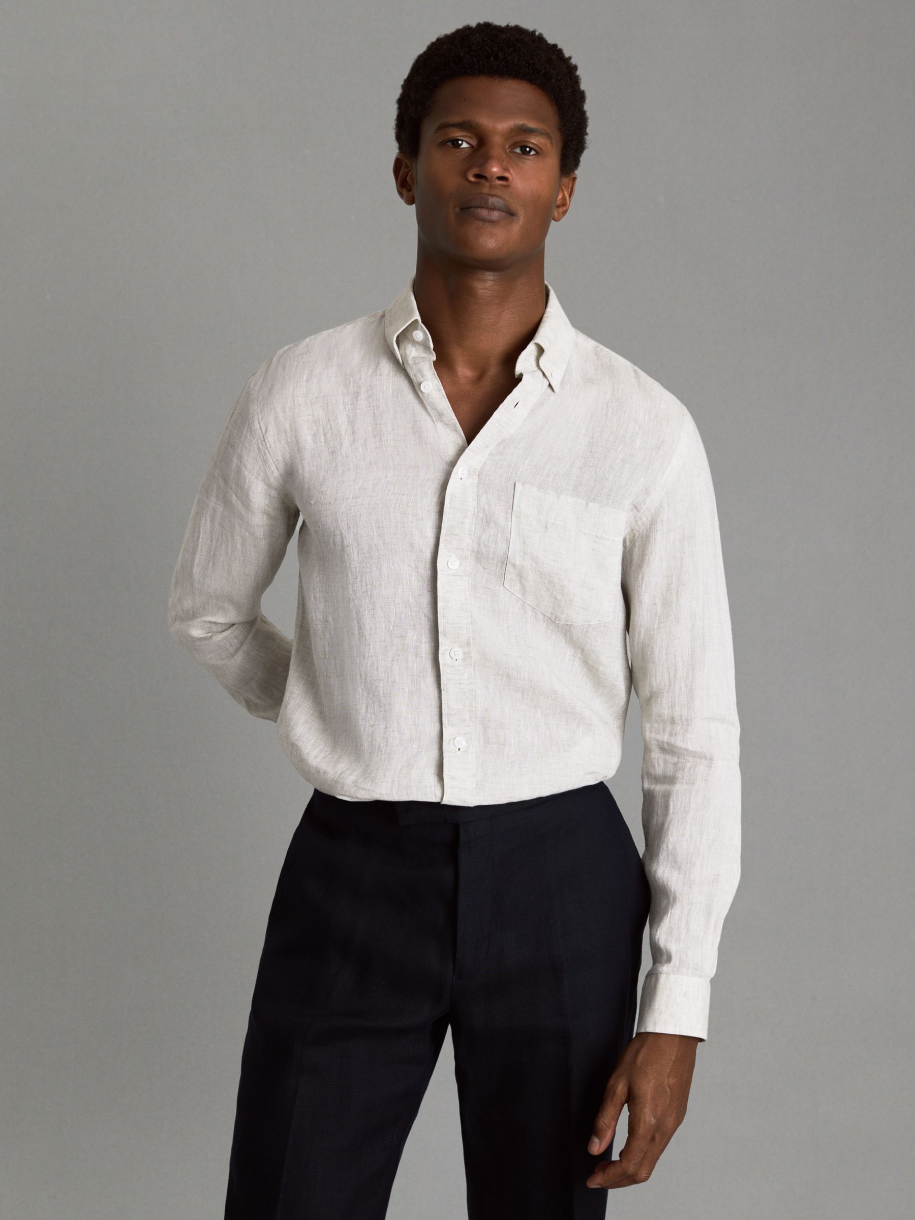 Queens Stone 100% Linen Button-Down Collar Shirt - Image 1 of 6
