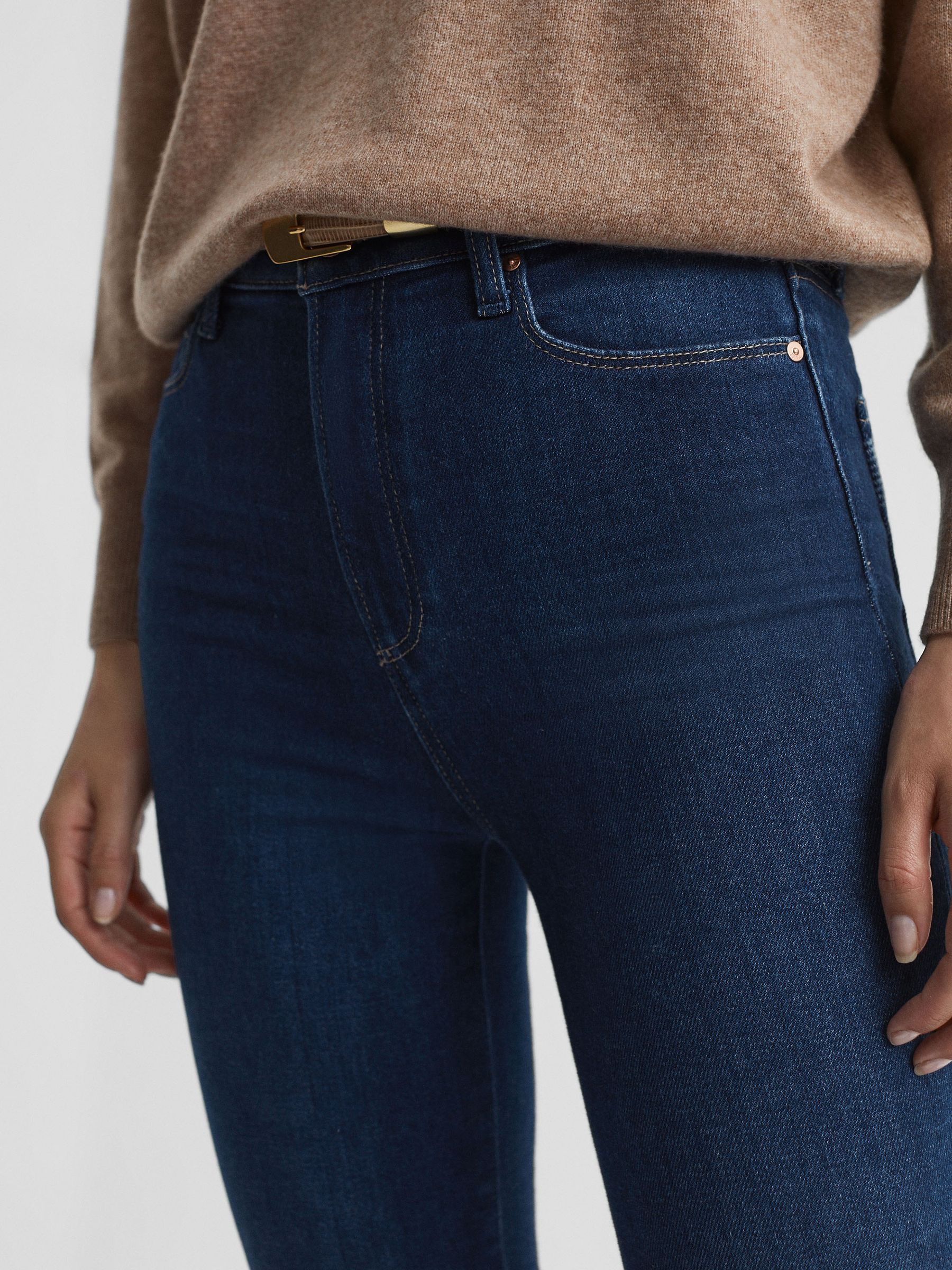 Paige High Rise Flared Jeans in Timeless Blue - Image 4 of 6