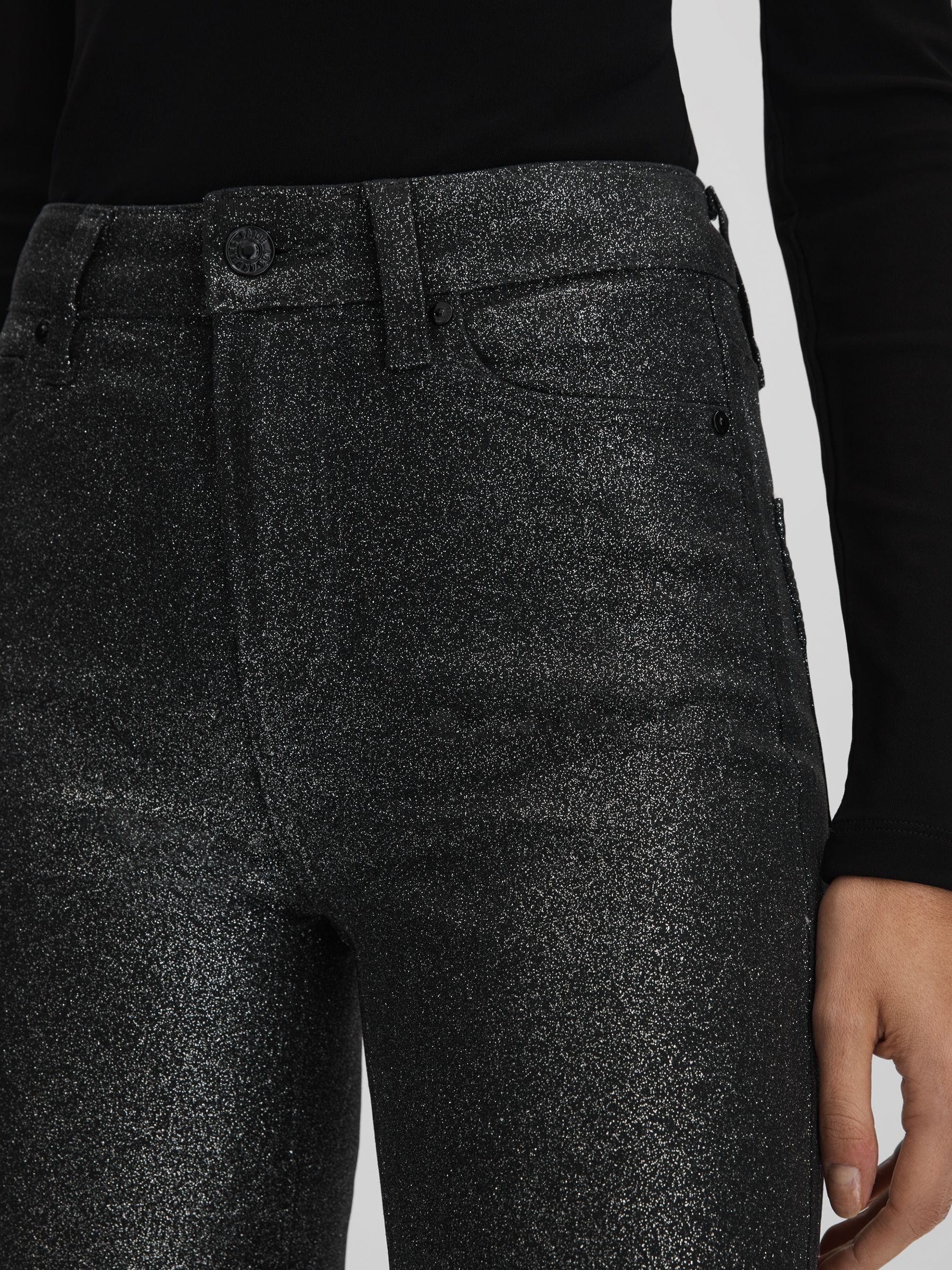 Paige High Rise Sparkly Trousers in Black/Silver - Image 4 of 6