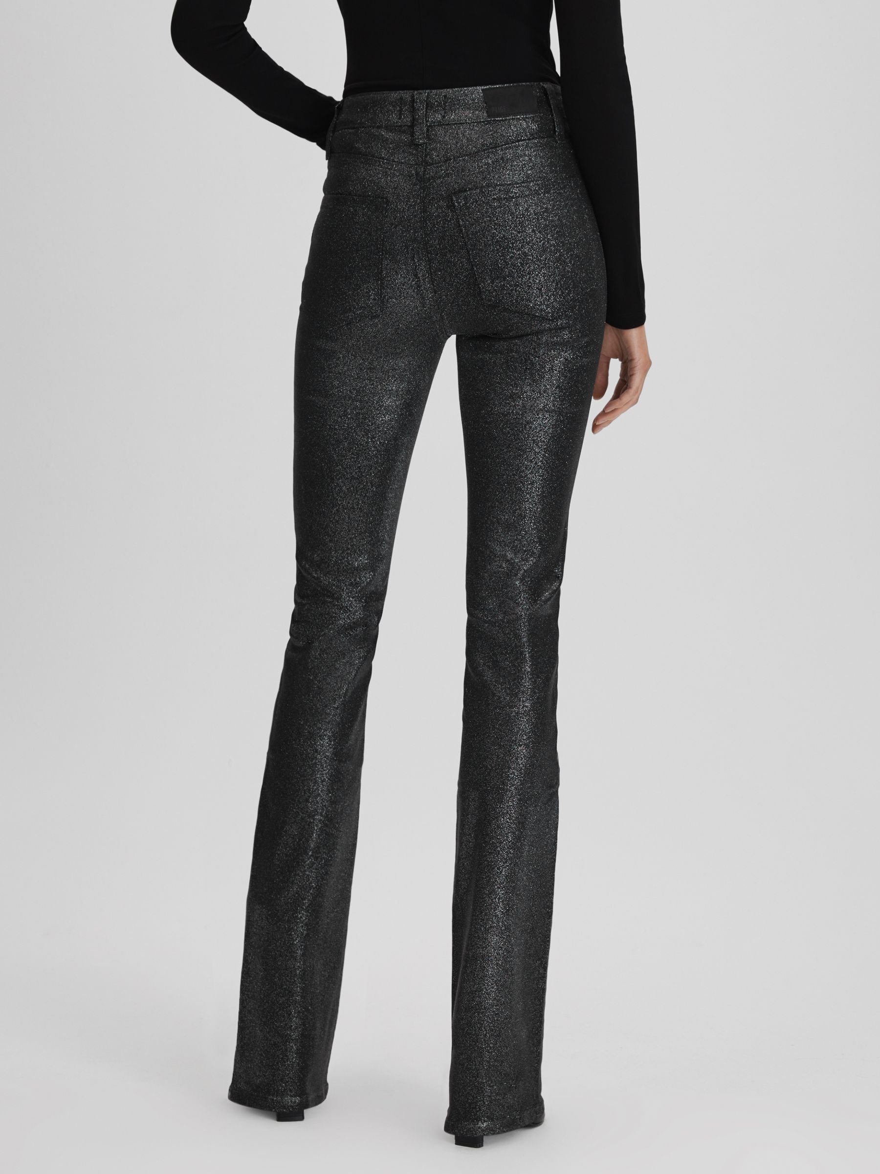 Paige High Rise Sparkly Trousers in Black/Silver - Image 5 of 6