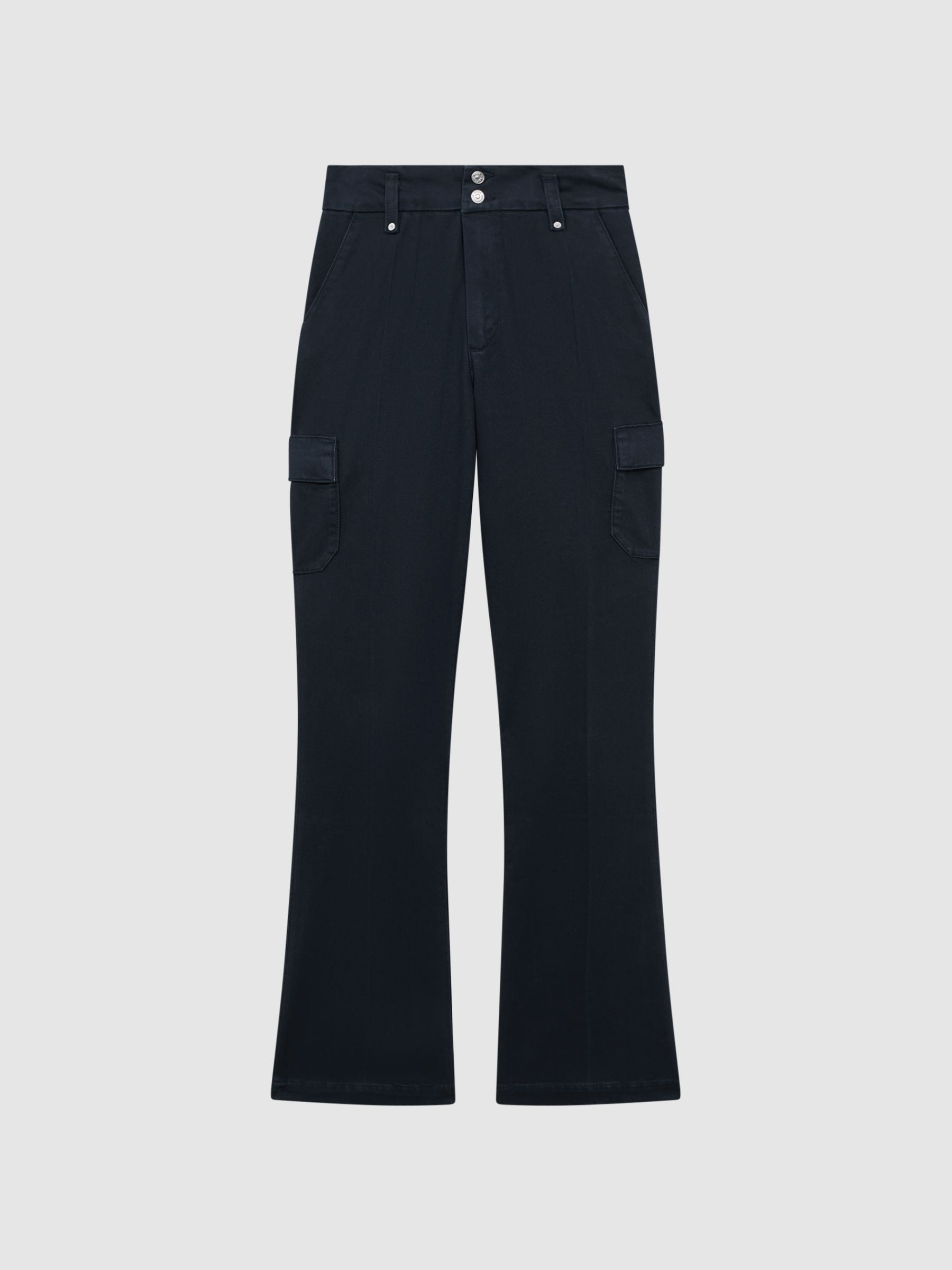 Paige Flared Cargo Trousers in Navy Skyline - Image 2 of 5