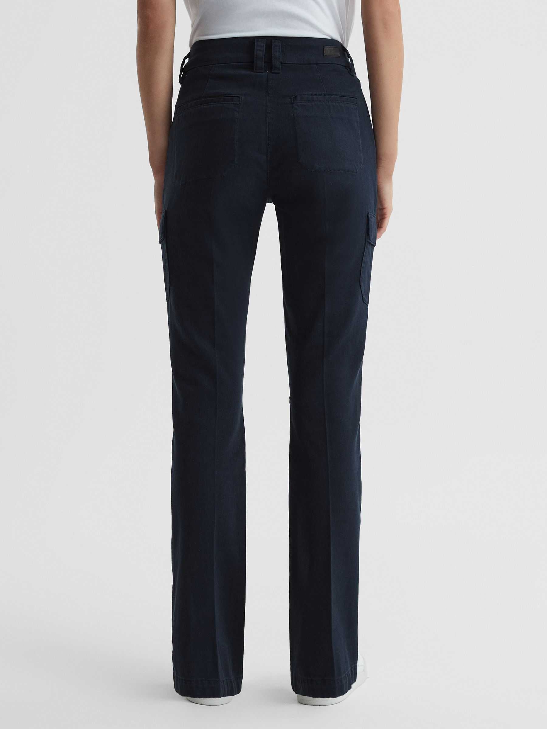 Paige Flared Cargo Trousers in Navy Skyline - Image 4 of 5
