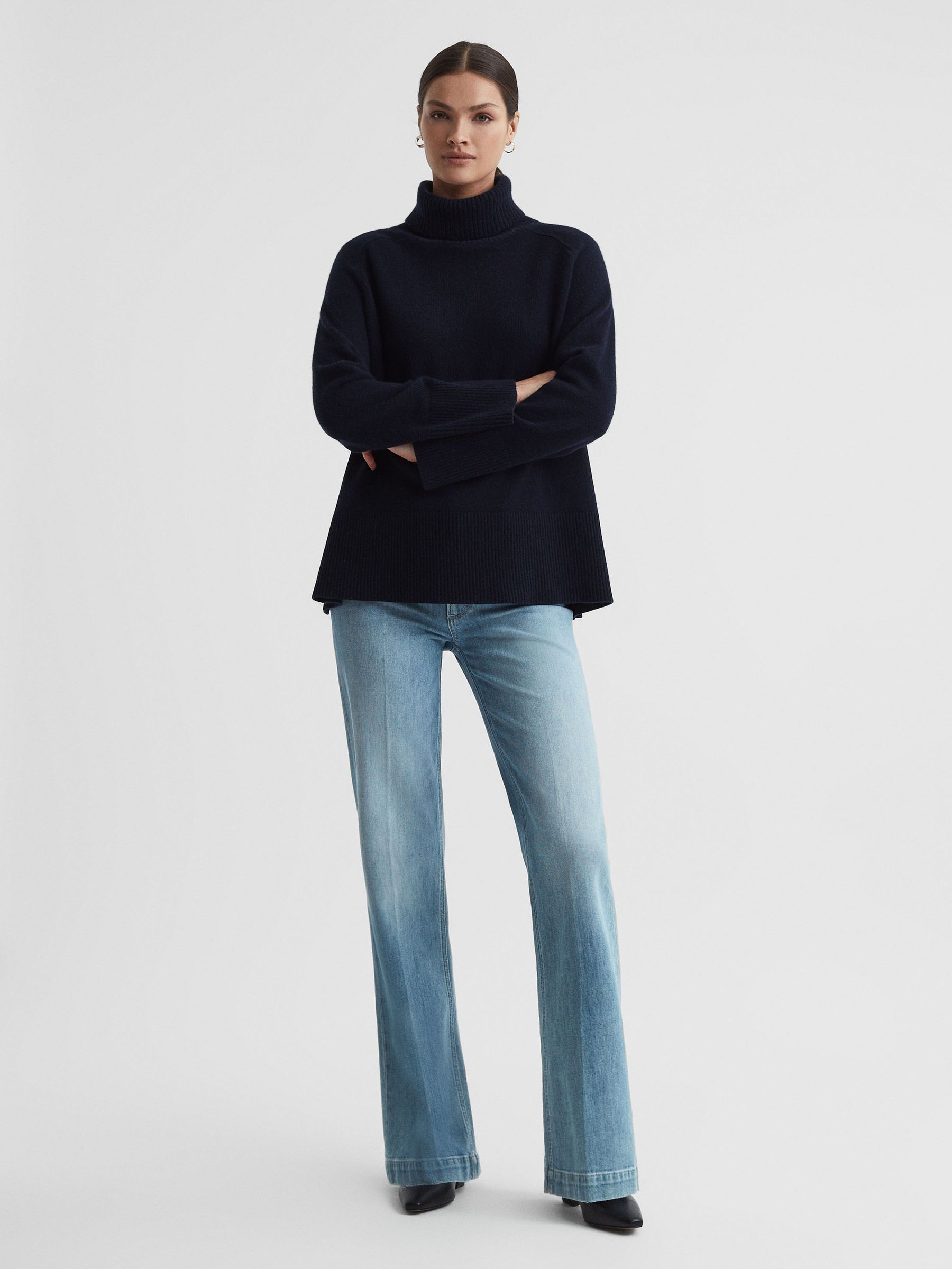 Paige High Rise Distressed Flared Jeans in Nightingale Blue - Image 3 of 6