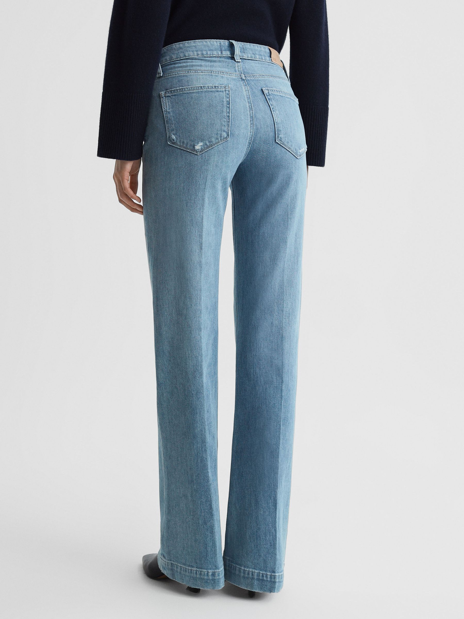 Paige High Rise Distressed Flared Jeans in Nightingale Blue - Image 5 of 6