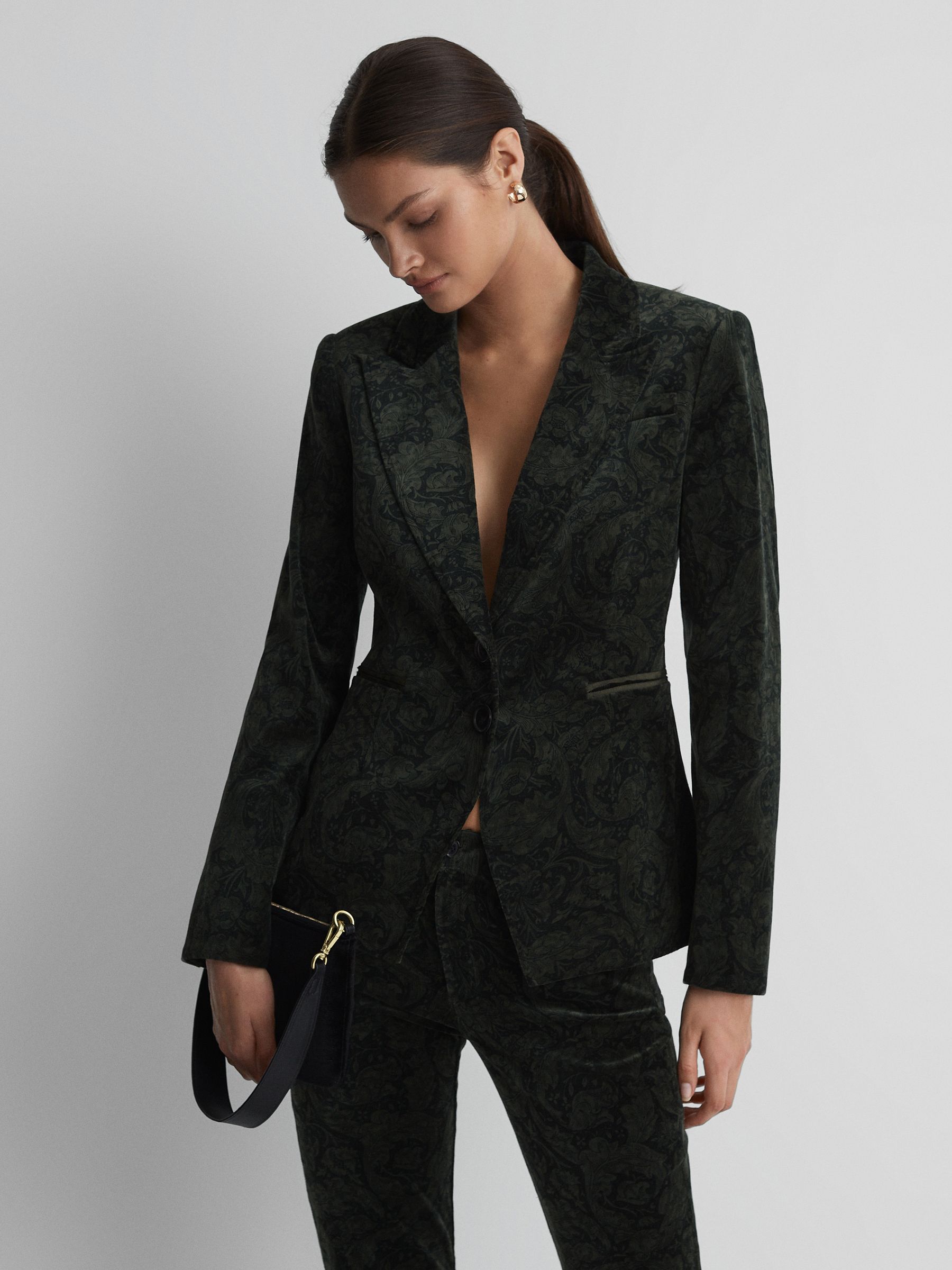 Paige Velvet Single Breasted Blazer in Dark Forest - Image 1 of 6