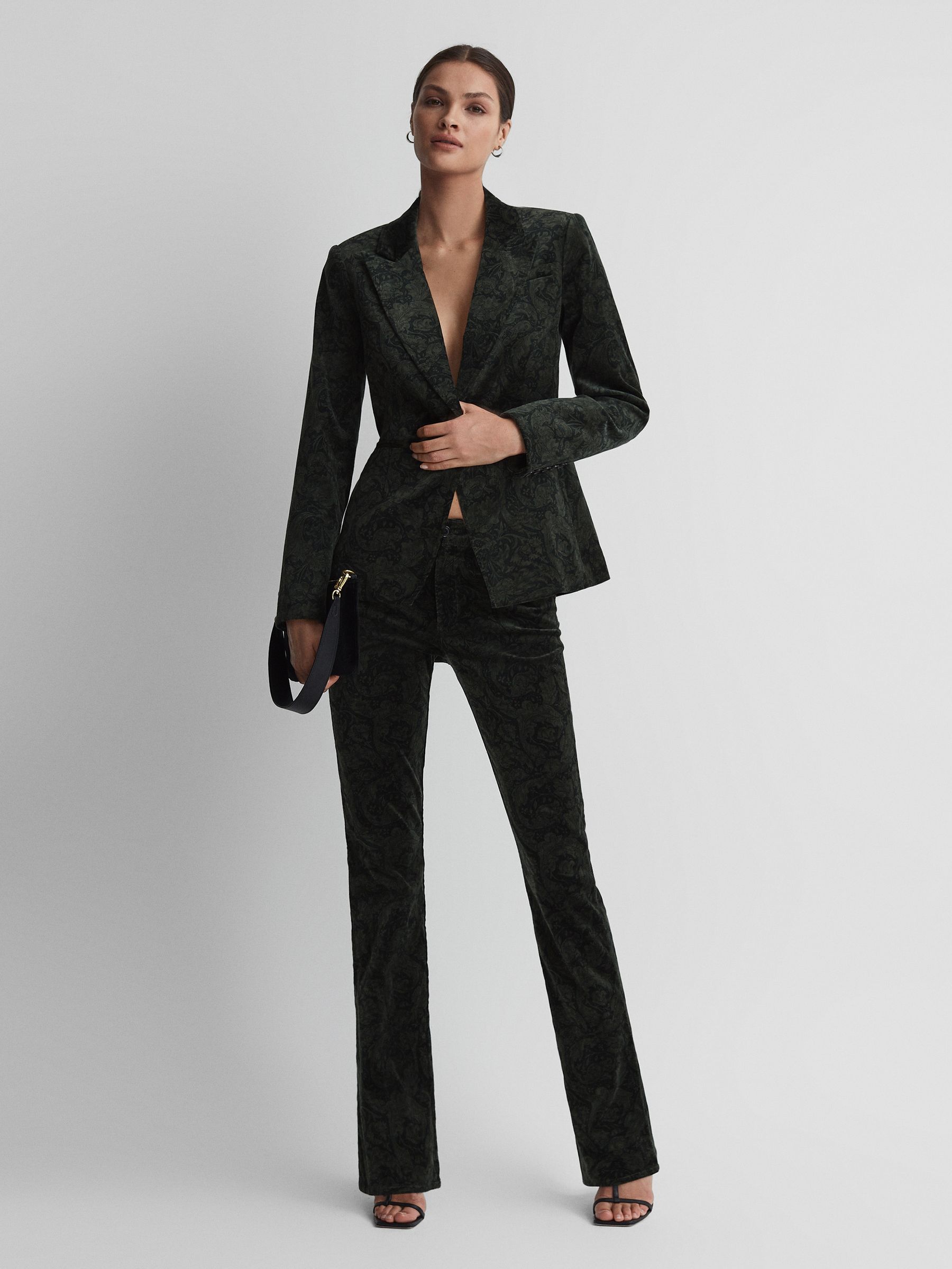 Paige Velvet Single Breasted Blazer in Dark Forest - Image 3 of 6