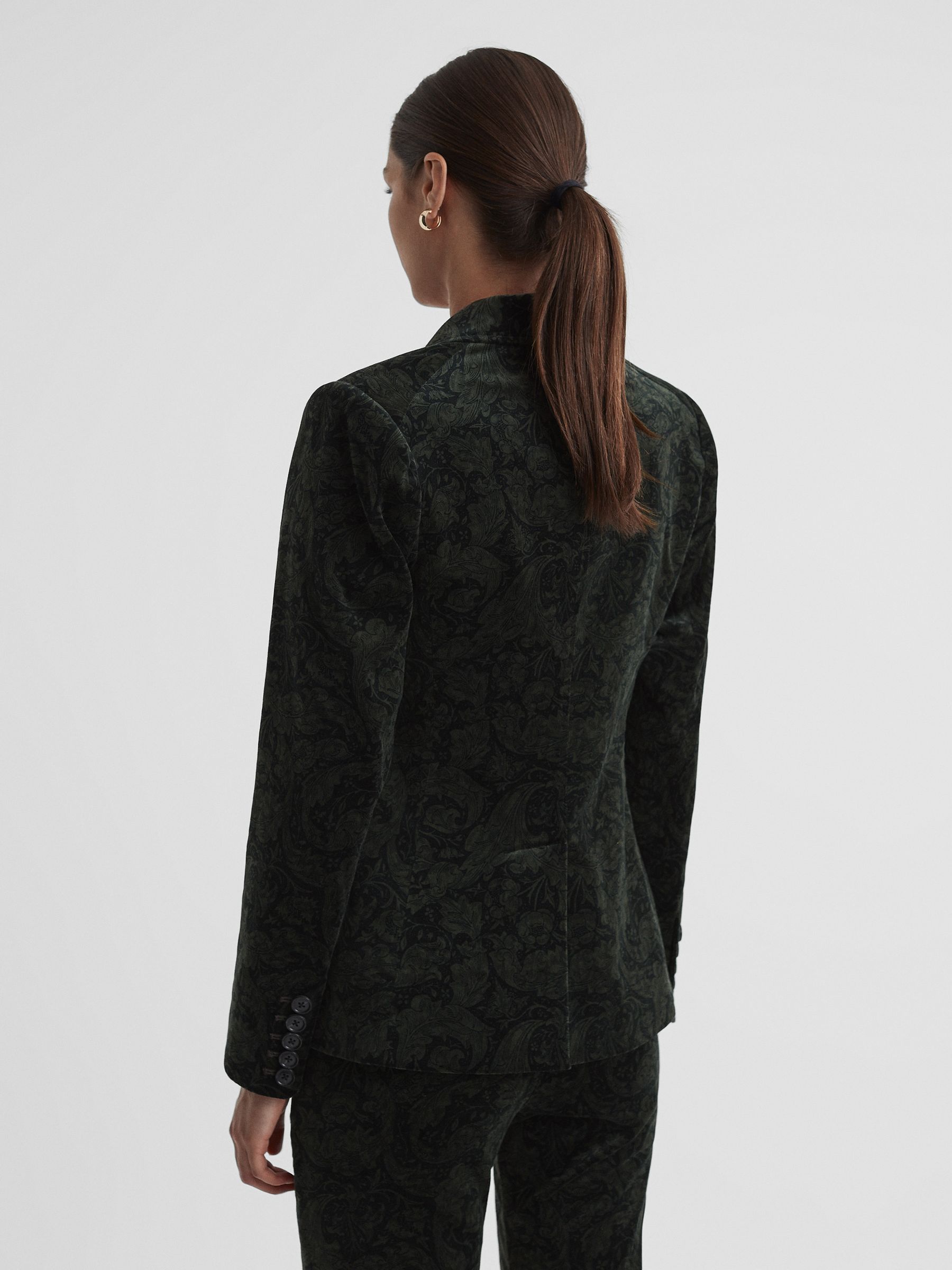 Paige Velvet Single Breasted Blazer in Dark Forest - Image 5 of 6