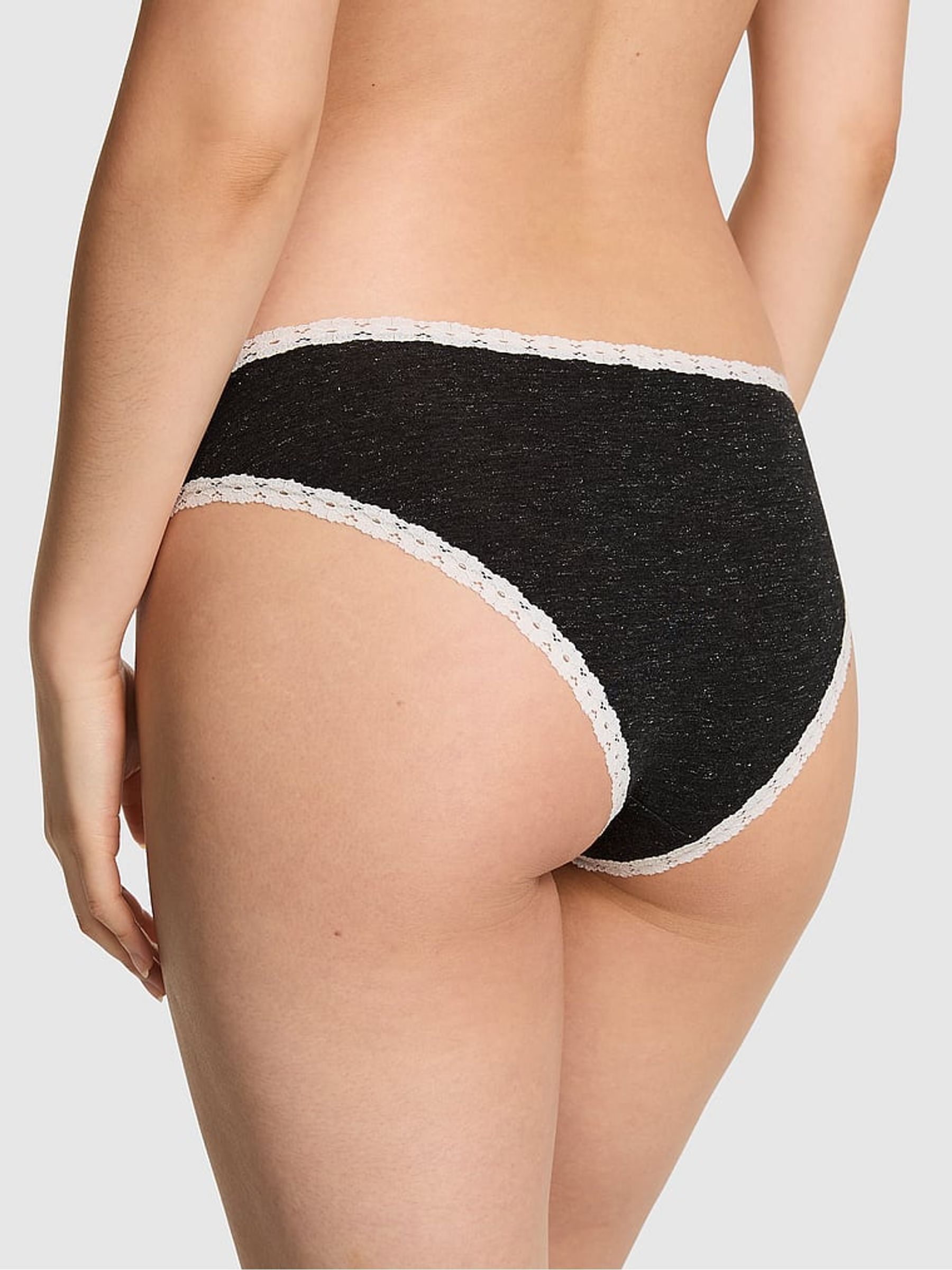 Charcoal Heather Grey Cheeky Cotton Heather Lace Trim Knickers - Image 2 of 2 Charcoal Heather Grey Cheeky Cotton Heather Lace Trim Knickers - Image 2 of 2