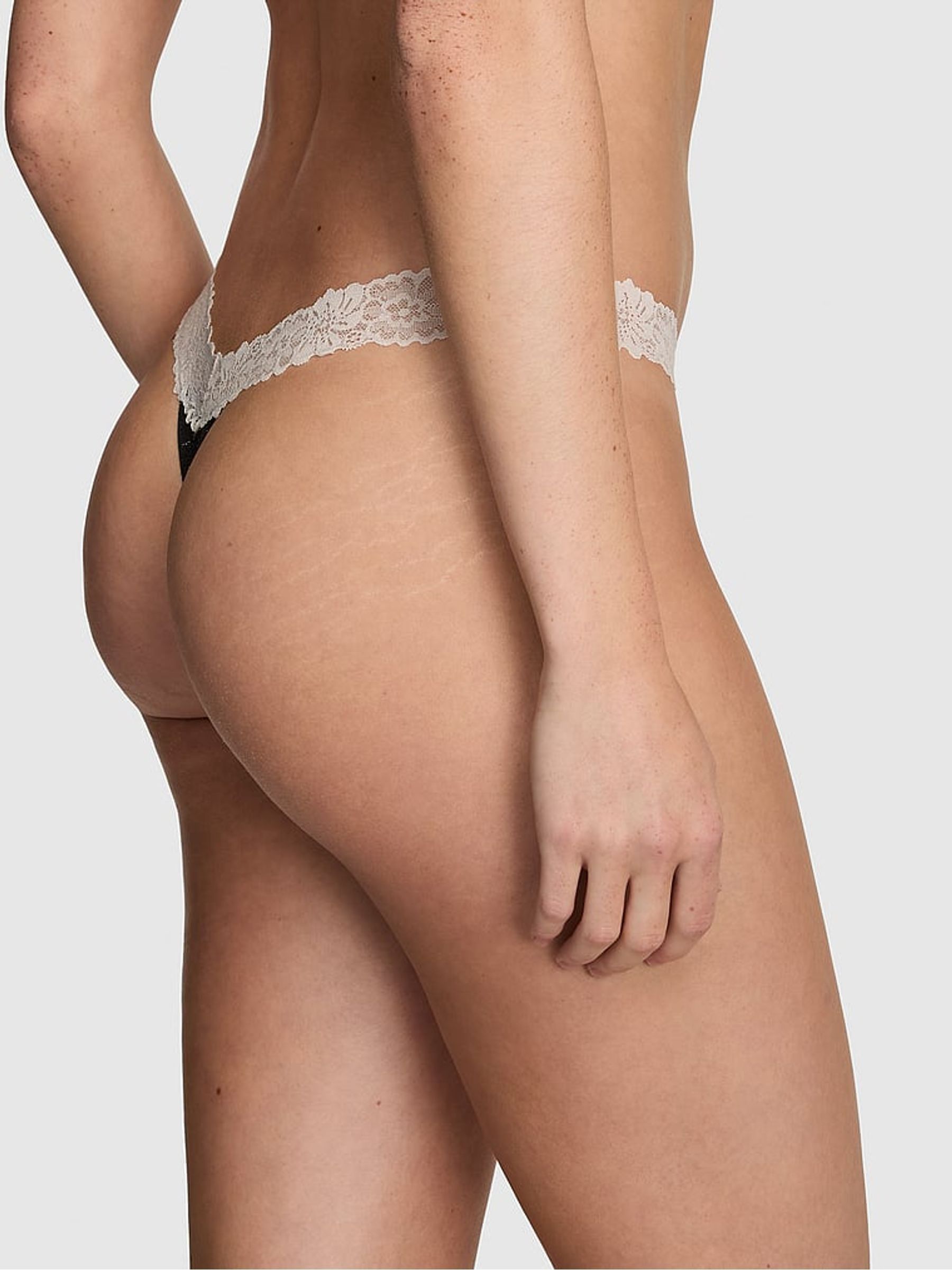 Charcoal Heather Grey Thong Cotton Heather Lace Trim Knickers - Image 2 of 2