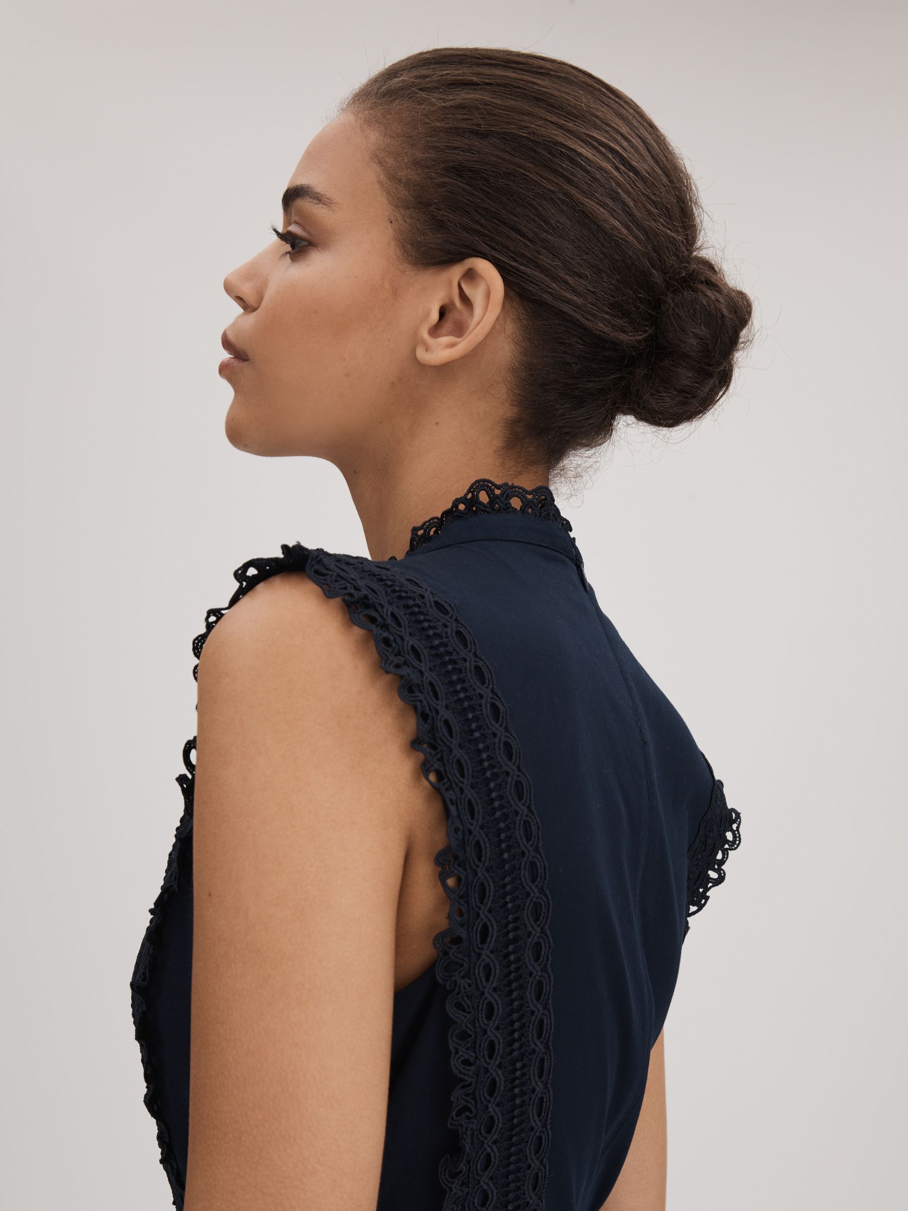 Reiss Florere Cotton Lace Midi Dress in Navy | REISS
