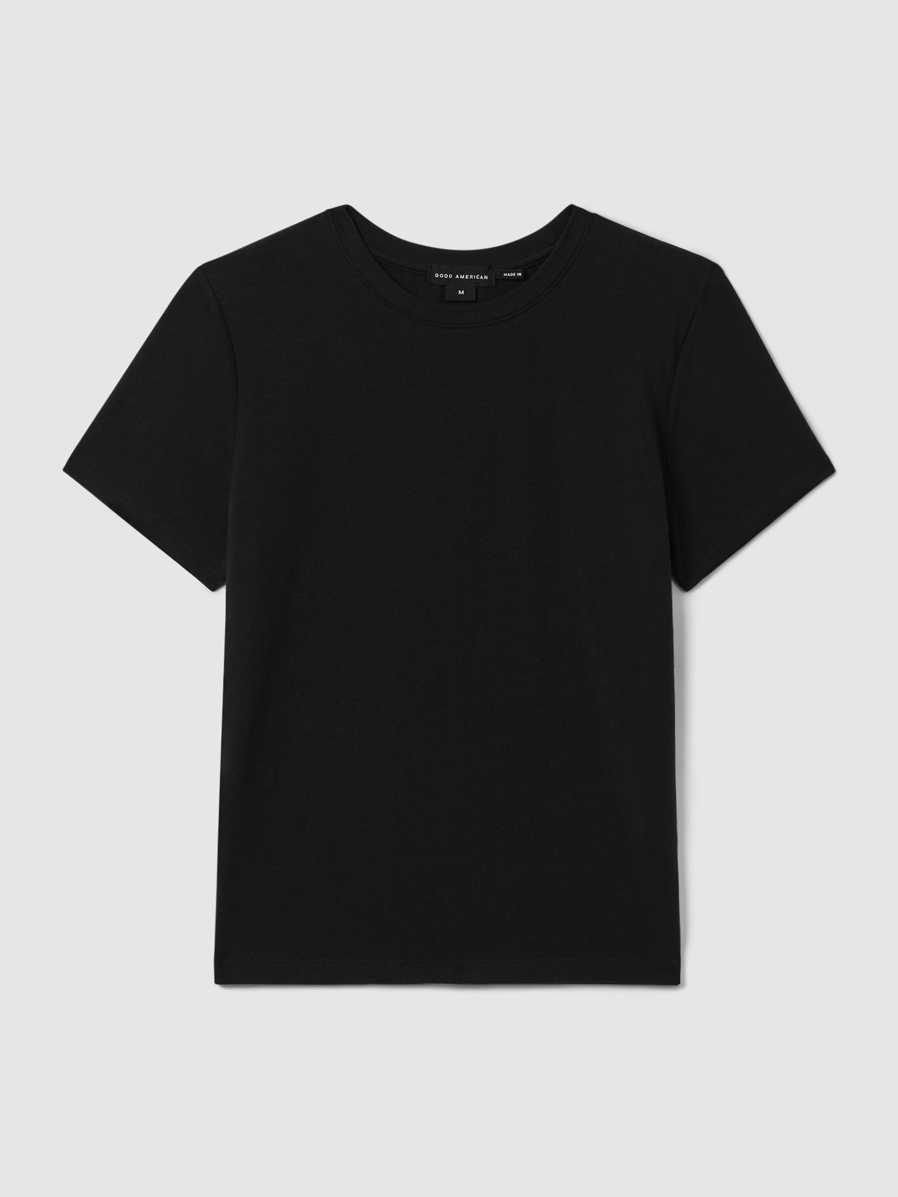 Good American Cropped Cotton Crew Neck T-Shirt in Black - Image 2 of 5