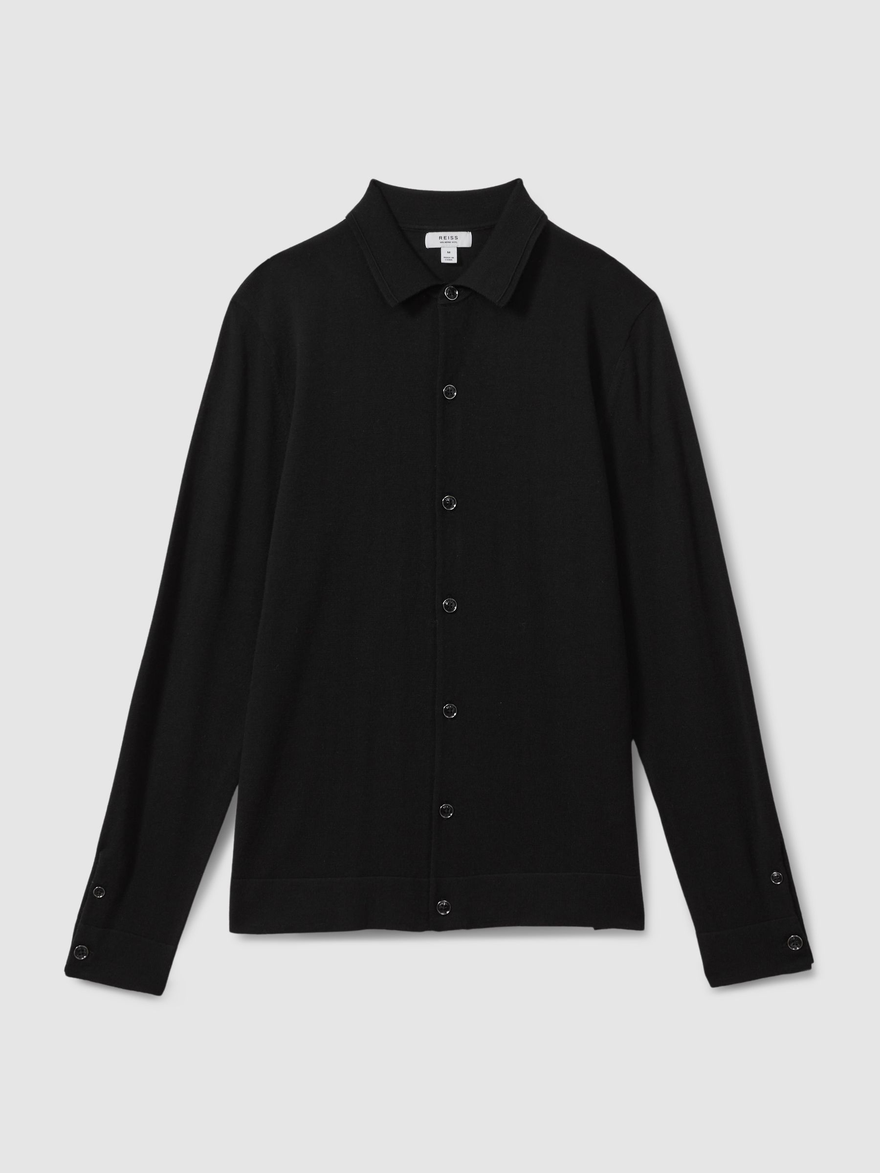 Merino Wool Button-Through Cardigan in Black - Image 2 of 6