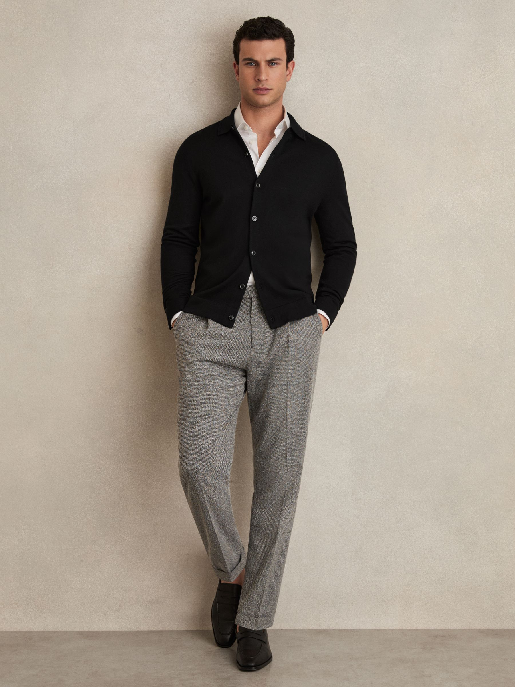 Merino Wool Button-Through Cardigan in Black - Image 3 of 6
