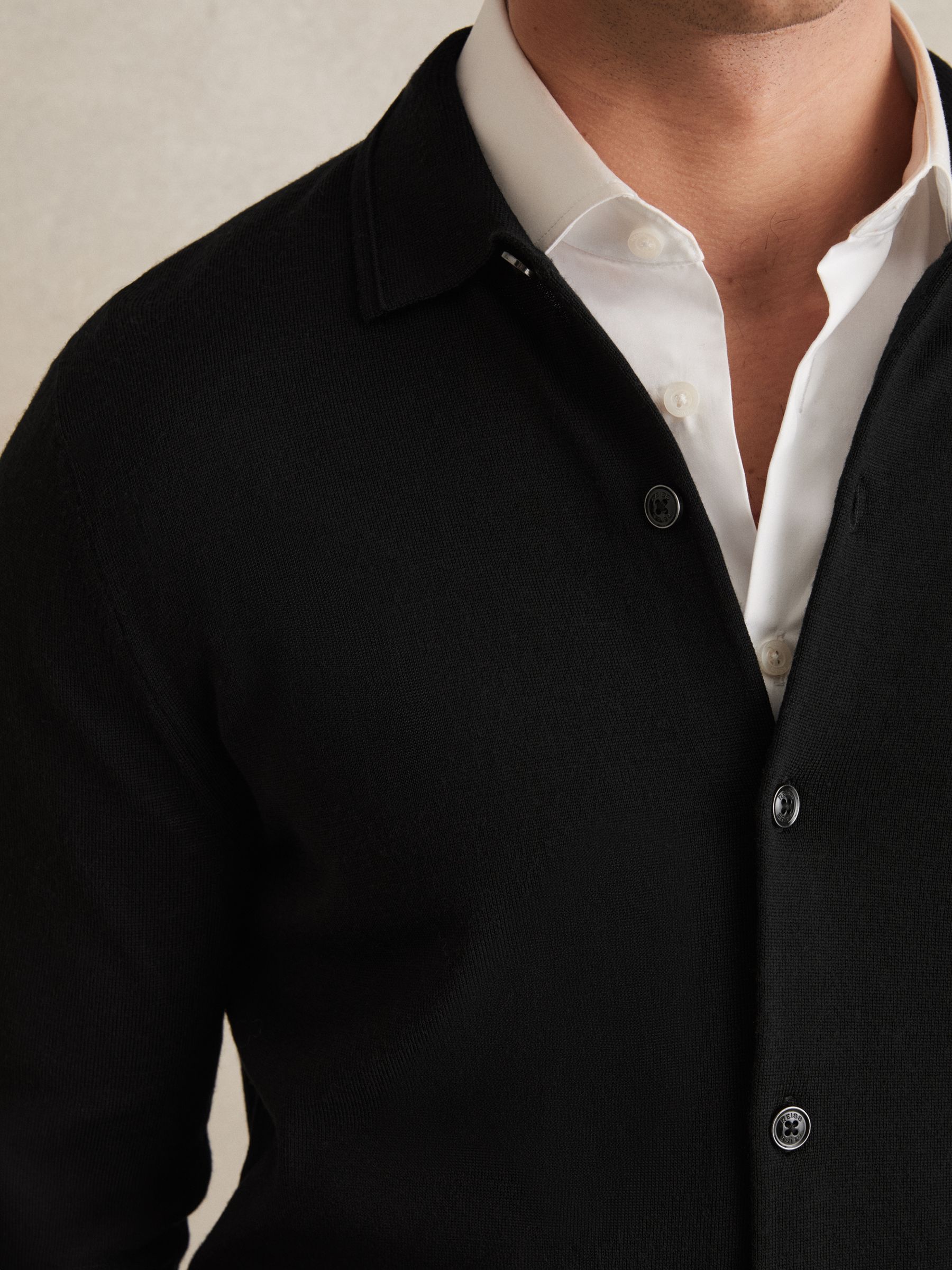 Merino Wool Button-Through Cardigan in Black - Image 4 of 6