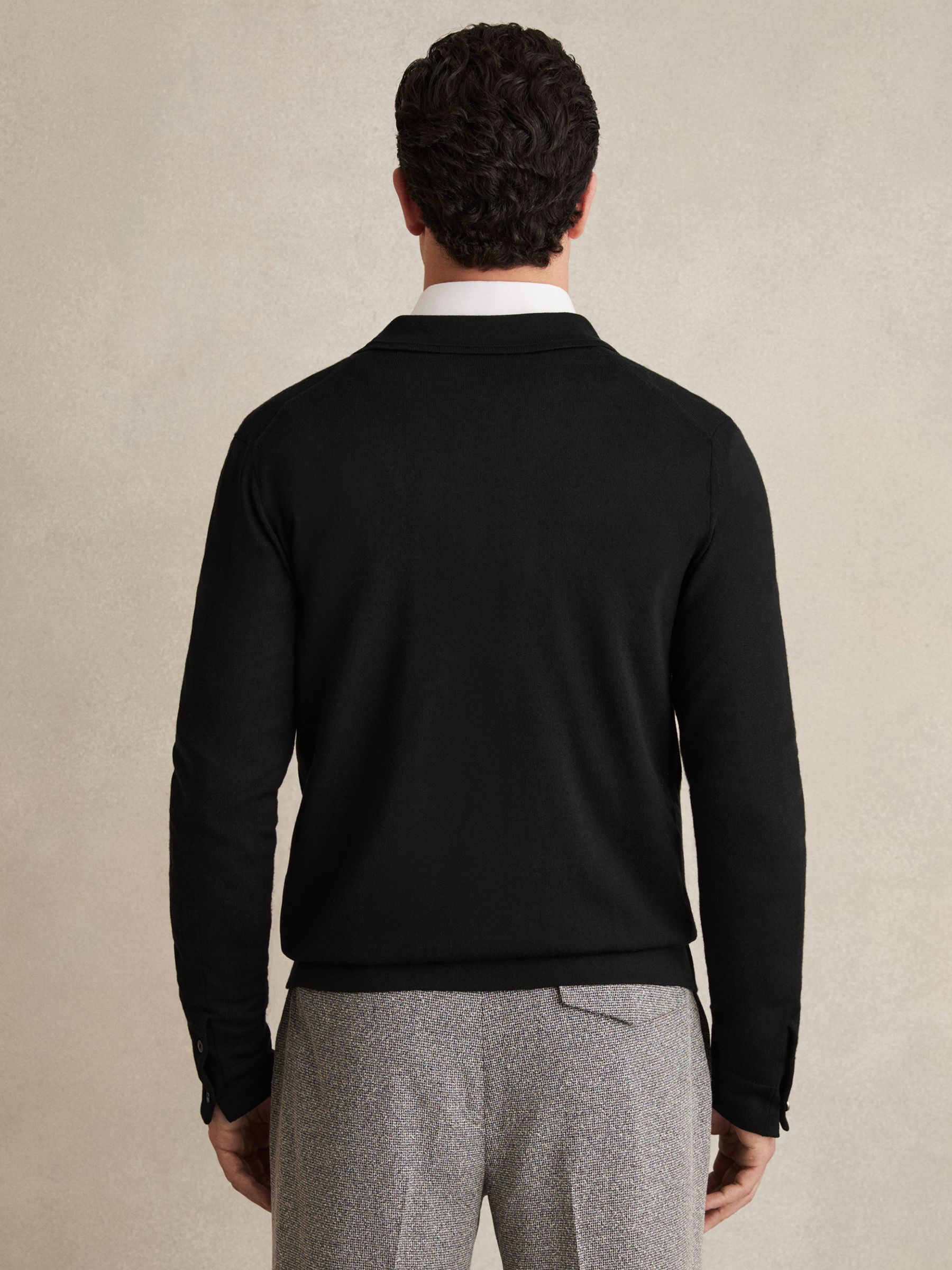 Merino Wool Button-Through Cardigan in Black - Image 5 of 6