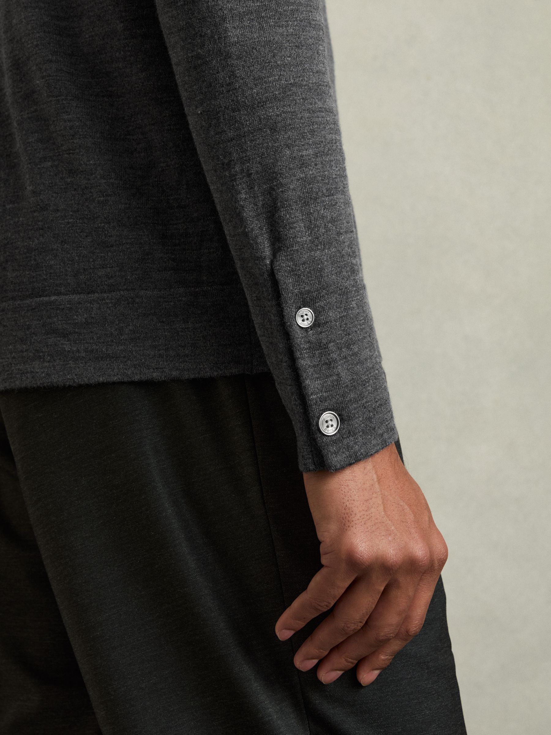 Merino Wool Button-Through Cardigan in Derby Grey Marl - Image 4 of 5