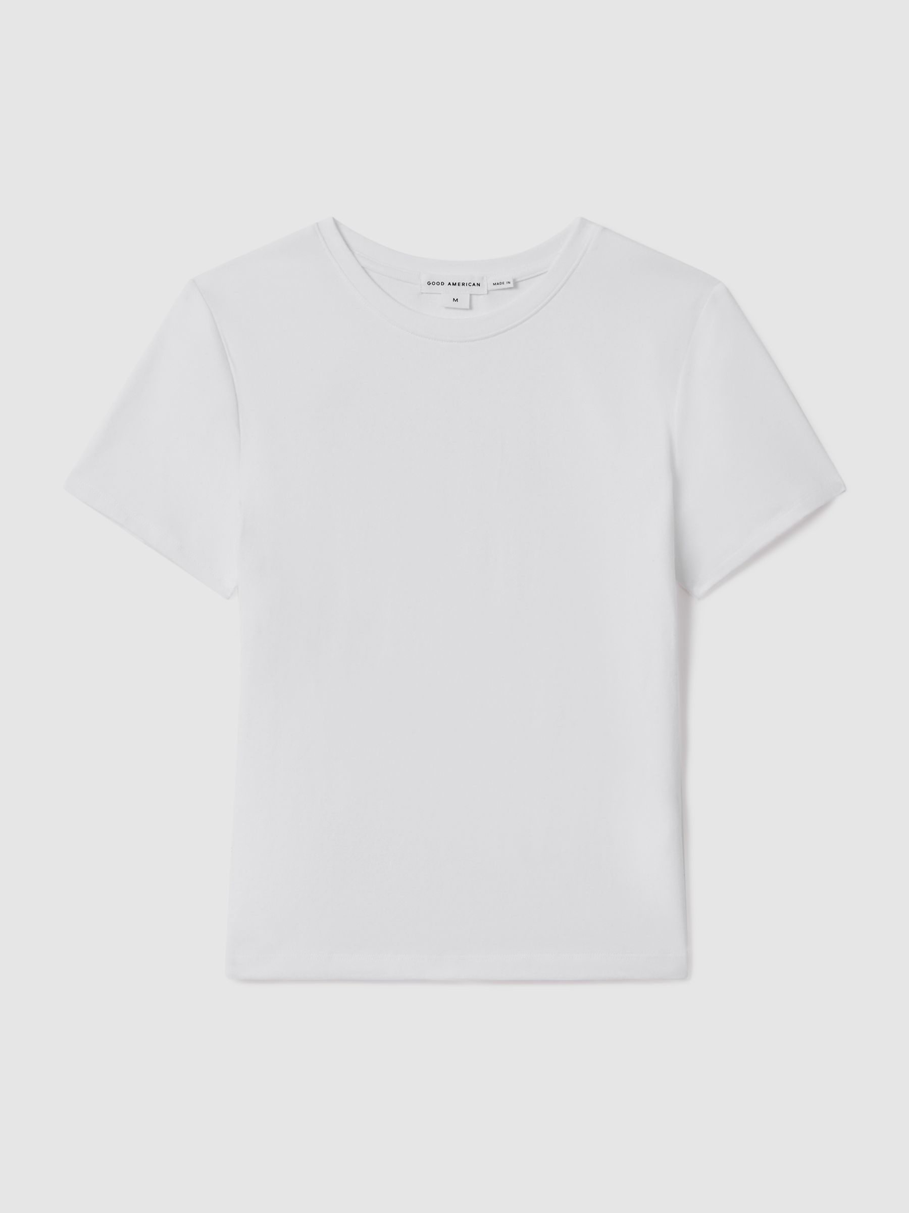 Cropped Cotton Crew Neck T-Shirt in White - Image 2 of 6