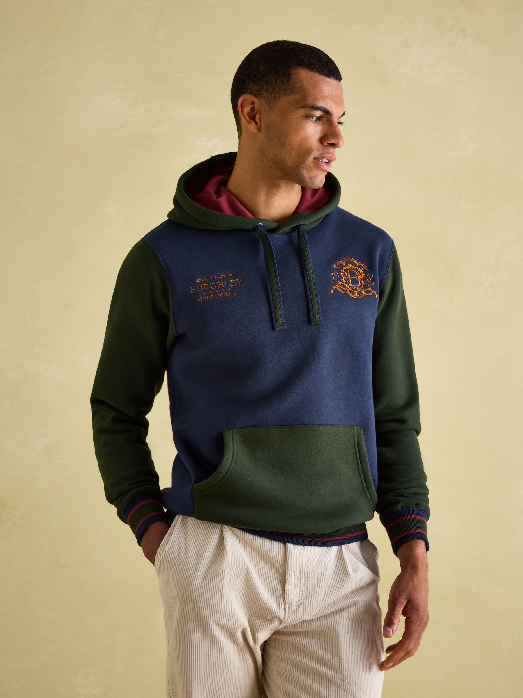 Official Burghley Green/Navy Unisex Colourblock Hoodie - Image 1 of 5